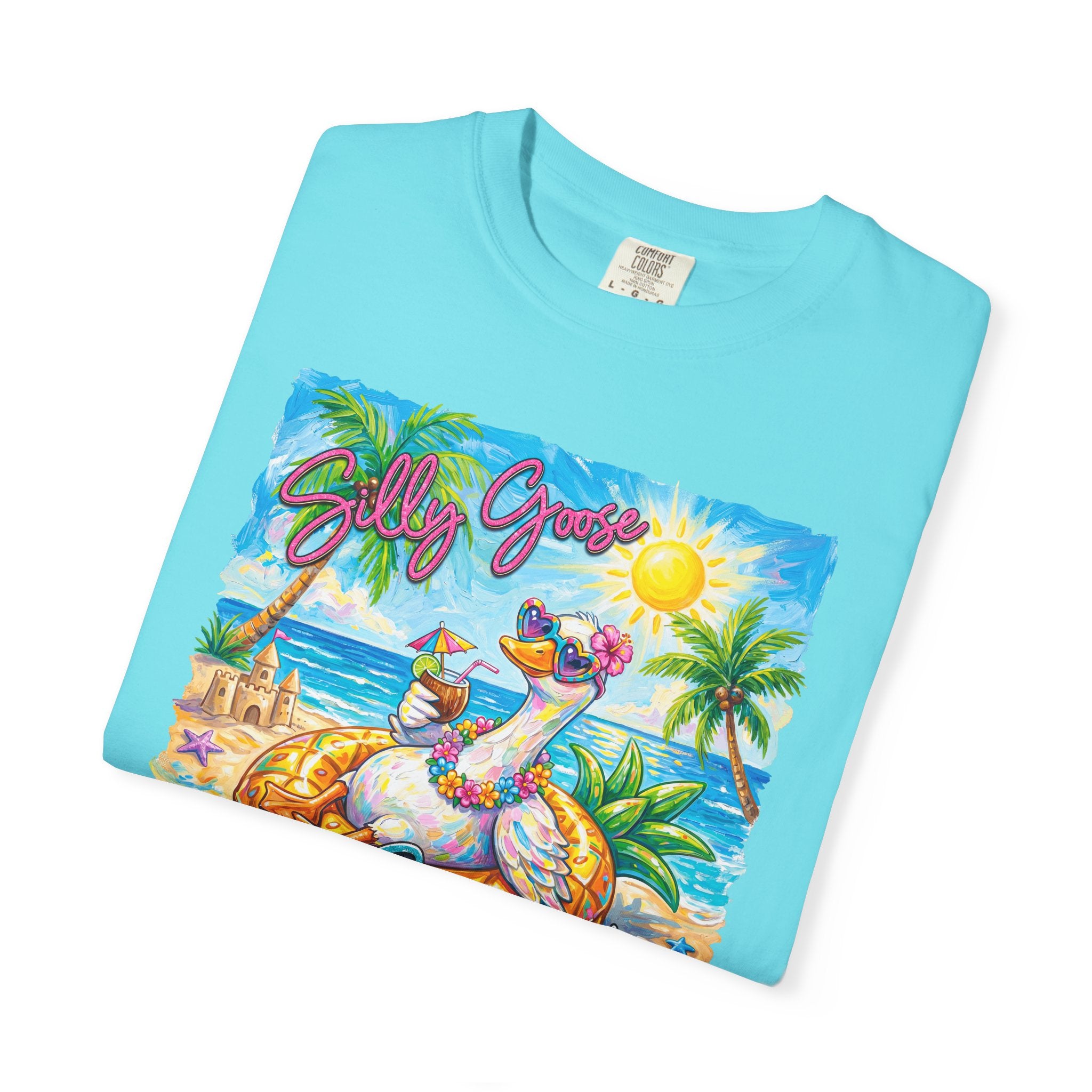 Silly Goose Summer T-Shirt - Colorful Summer Girl Tee - Beach Tee - Tropical T-Shirt - Midnight Eye, LLC
