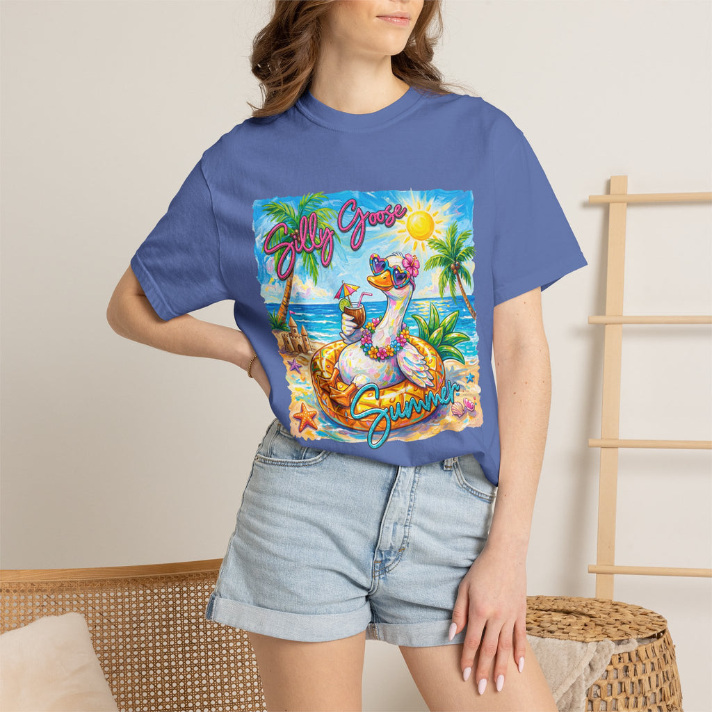 Silly Goose Summer T-Shirt - Colorful Summer Girl Tee - Beach Tee - Tropical T-Shirt, Midnight Eye, LLC