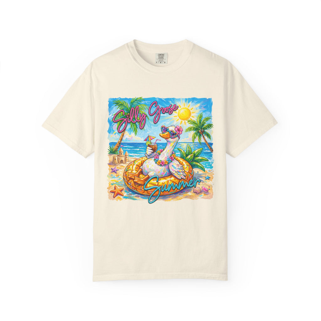 Silly Goose Summer T-Shirt - Colorful Summer Girl Tee - Beach Tee - Tropical T-Shirt, Midnight Eye, LLC