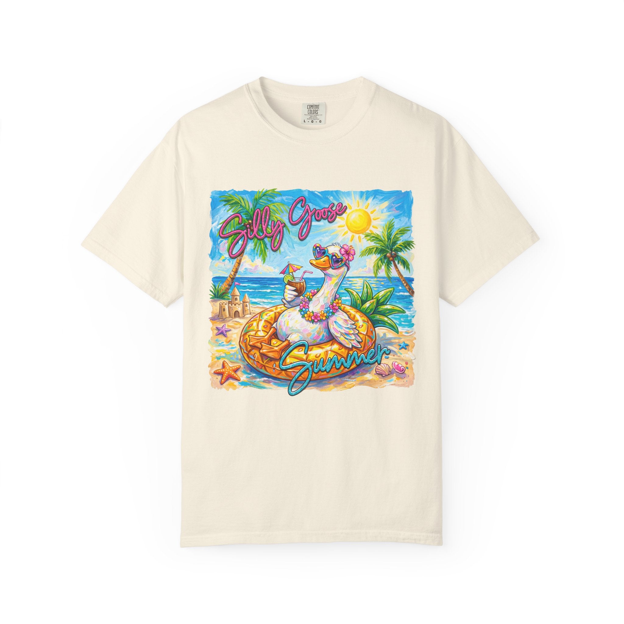Silly Goose Summer T-Shirt - Colorful Summer Girl Tee - Beach Tee - Tropical T-Shirt, Midnight Eye, LLC