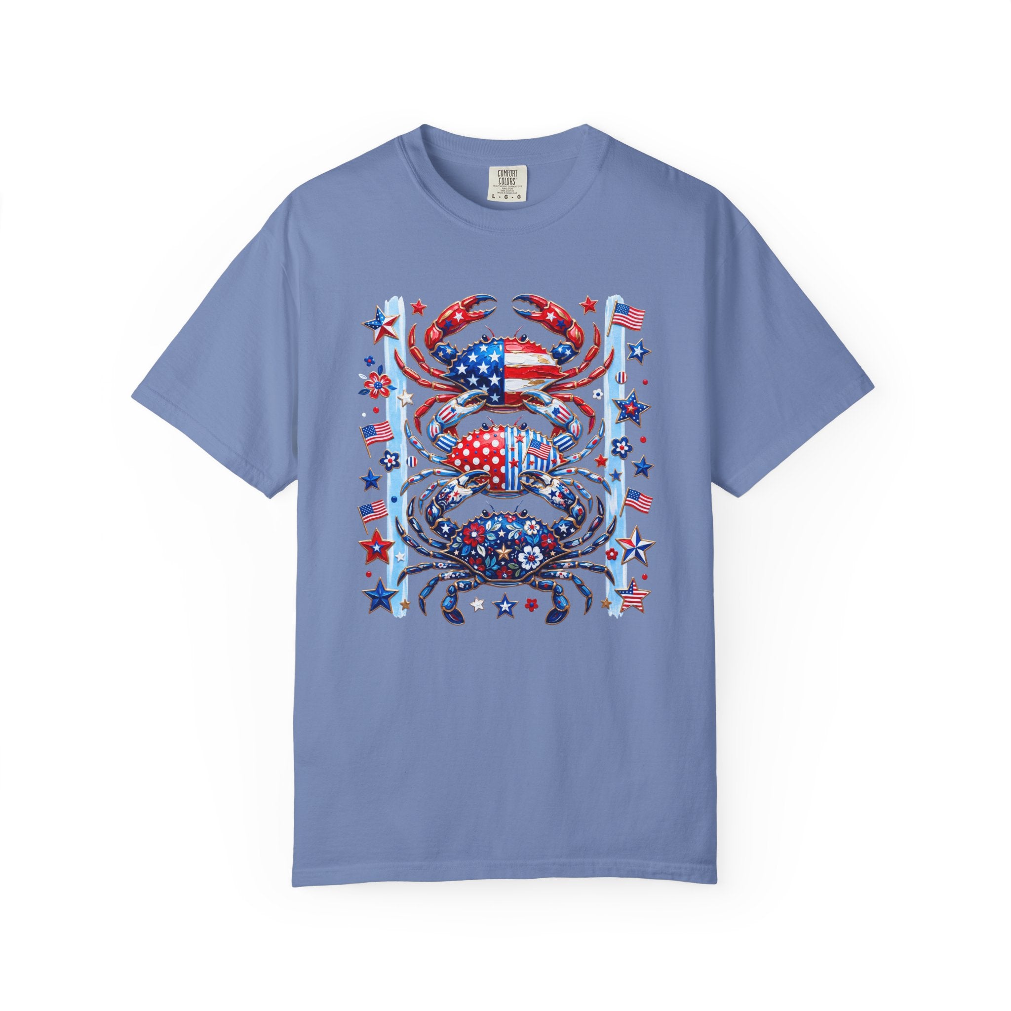Patriotic Crab T-Shirt — Red White Blue Fourth of July Tee - Faux Brushstroke Graphic Tee - Midnight Eye, LLC