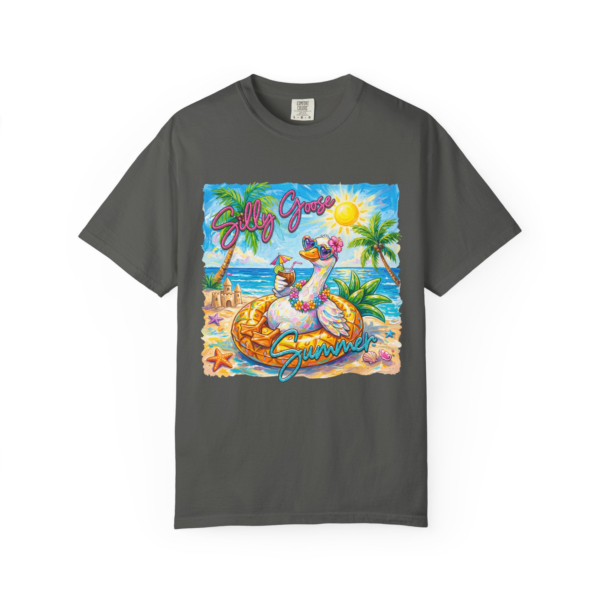Silly Goose Summer T-Shirt - Colorful Summer Girl Tee - Beach Tee - Tropical T-Shirt, Midnight Eye, LLC