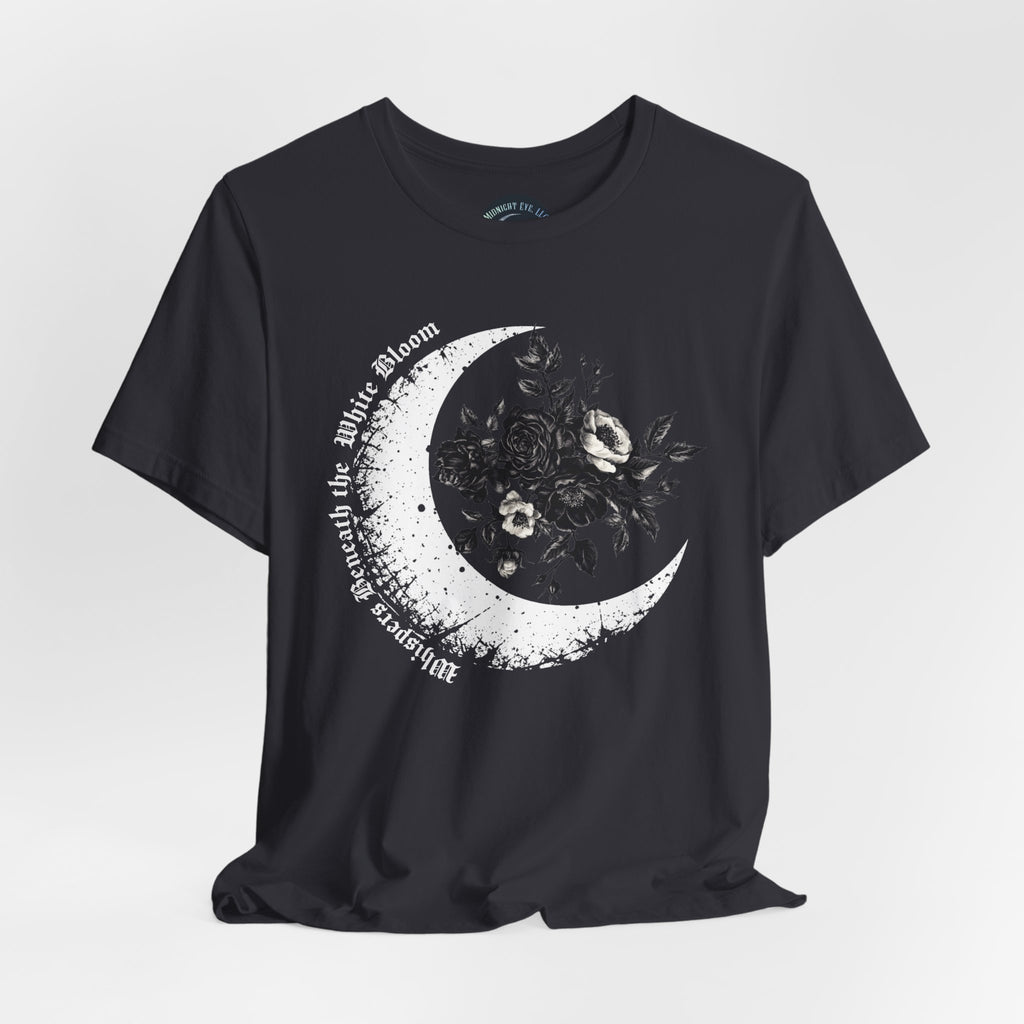 Moonflower Moon Tee — Floral Crescent Moon Graphic T-Shirt - Gothic Moon & Flowers Tee