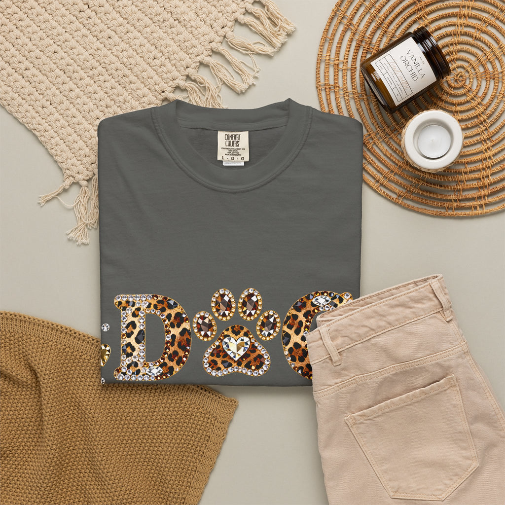 Faux Diamond Print Dog Mama Leopard Paw T-Shirt — Vintage Dog Mom Tee. Midnight Eye, LLC. 