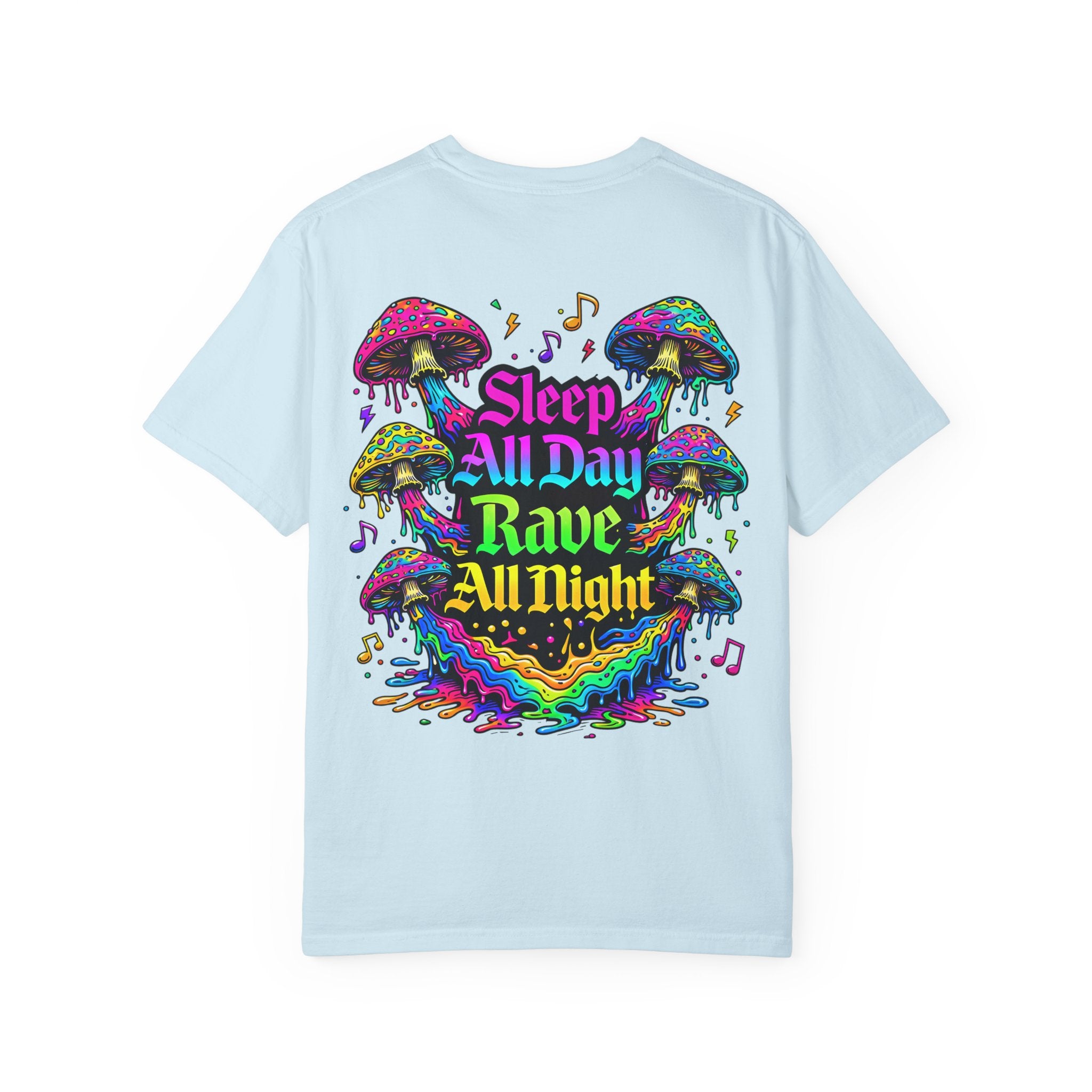 Rave Mushroom T-Shirt — “Mushroom Powered” Psychedelic Festival Tee - Midnight Eye, LLC