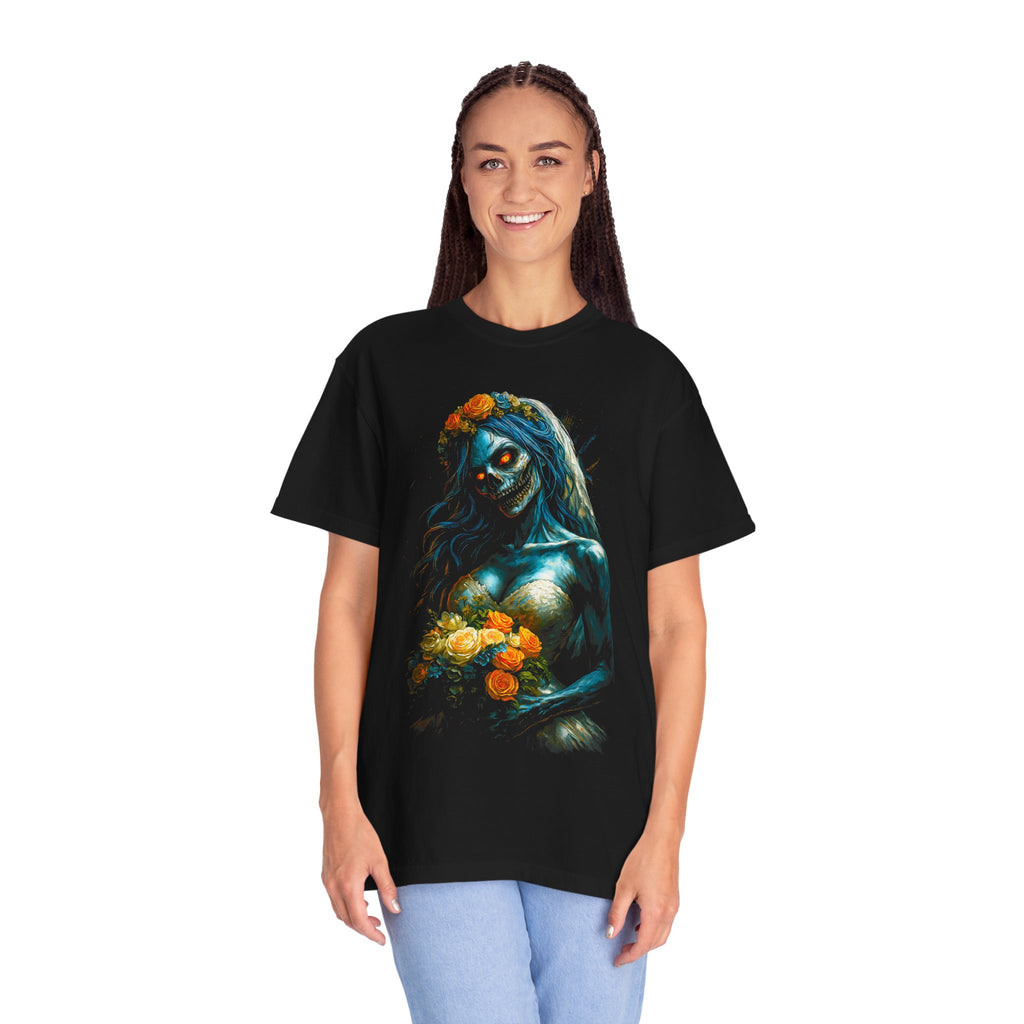 Zombie Bride Floral Skull T-Shirt — Gothic Halloween Horror Tee