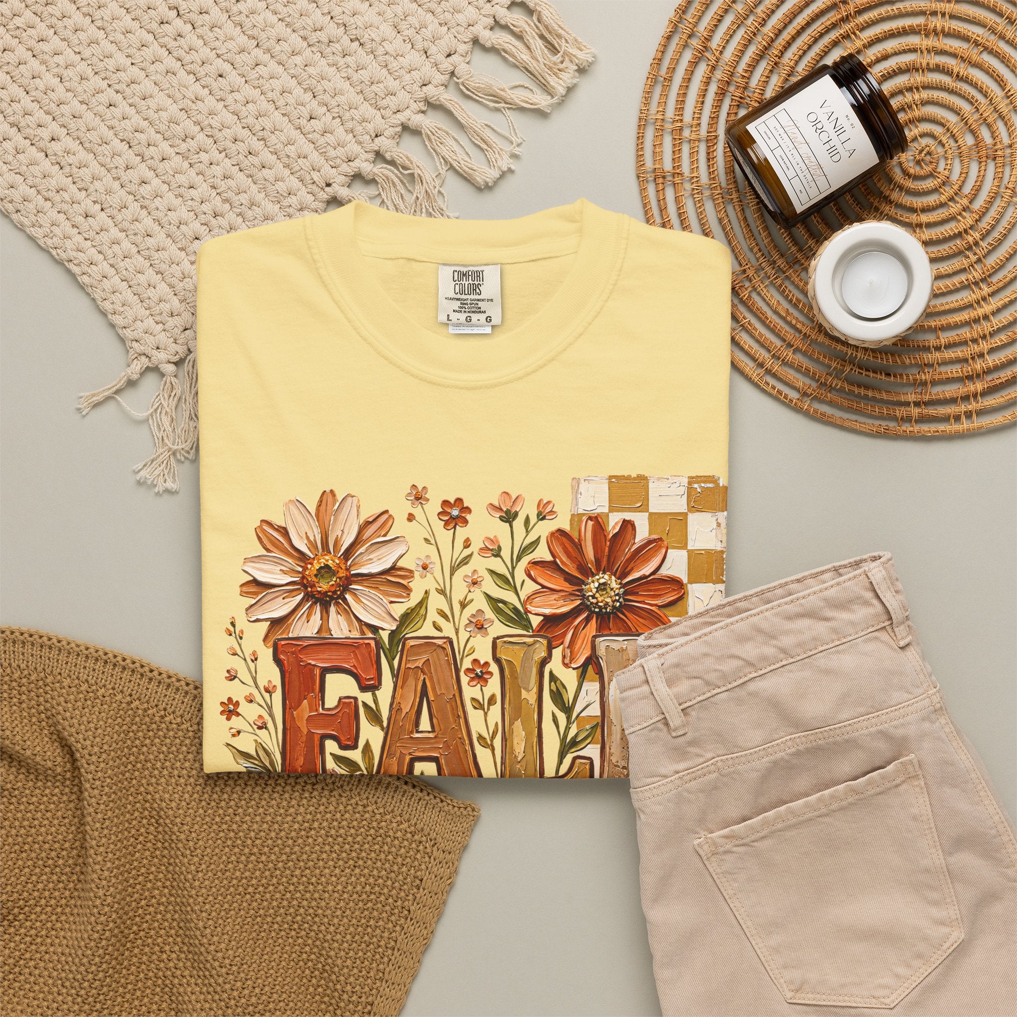 Fall Floral Pumpkin T-Shirt — Rustic Autumn Graphic Tee. Midnight Eye, LLC