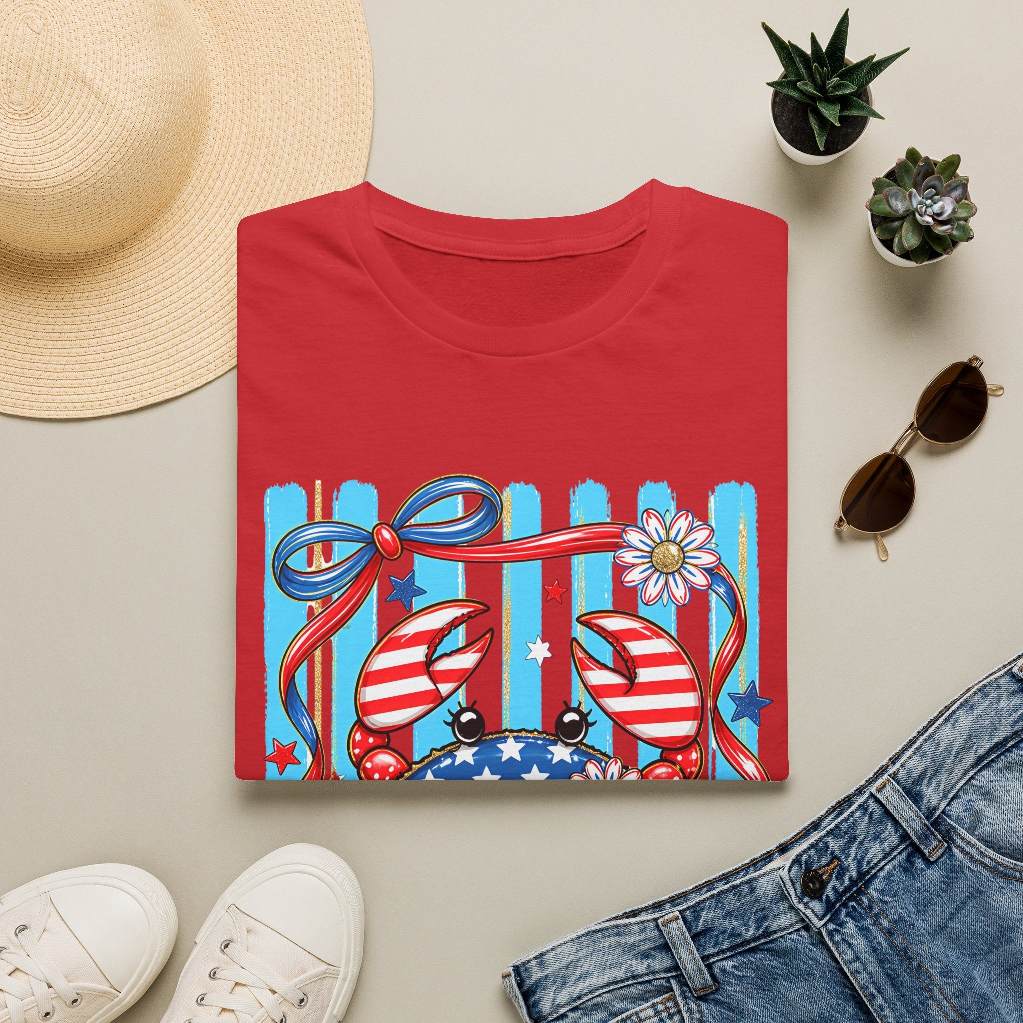 Patriotic Crab T-Shirt — American Flag Red White Blue Beach Tee Patriotic Crab T-Shirt — Preppy Cute and Funny Crab Tee. Midnight Eye, LLC.