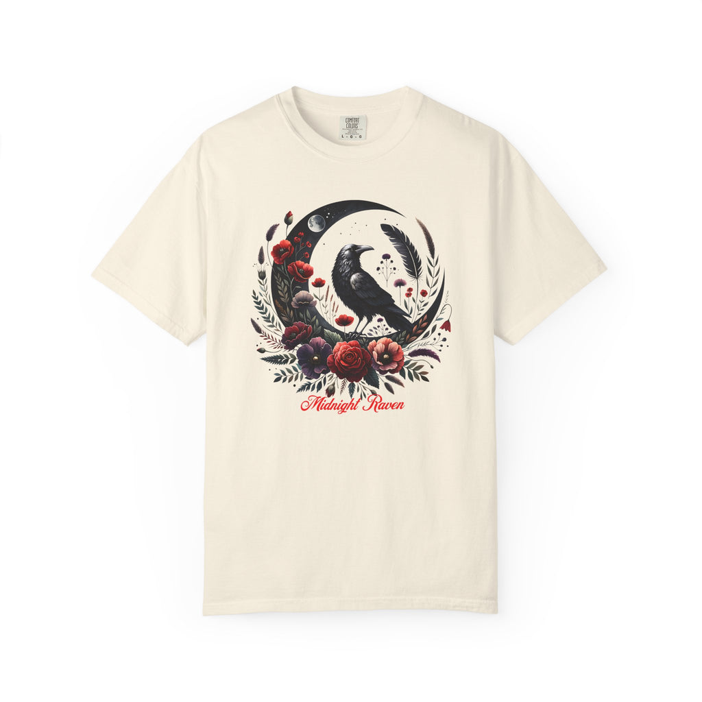 Moon Raven Floral T-Shirt — "Midnight Bloom" Graphic Tee - Mystical Moon Tee - Dark Aesthetic T-Shirt - Midnight Eye, LLC