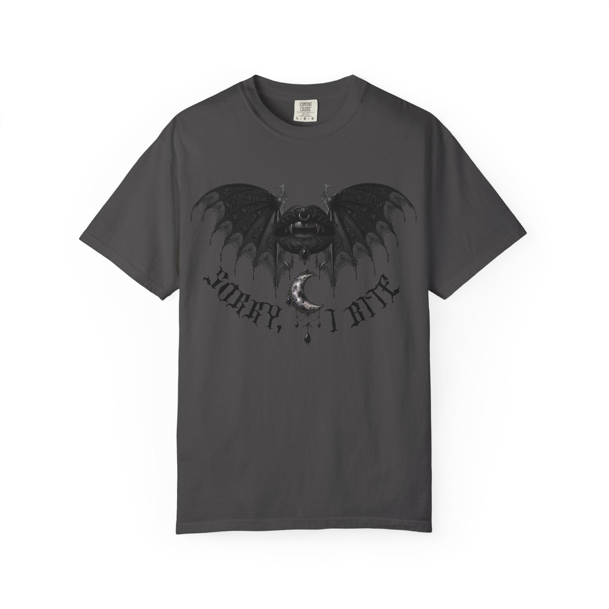 Gothic Bat Wings T‑Shirt — Dark Vampire Black Lips Graphic Tee. Midnight Eye, LLC