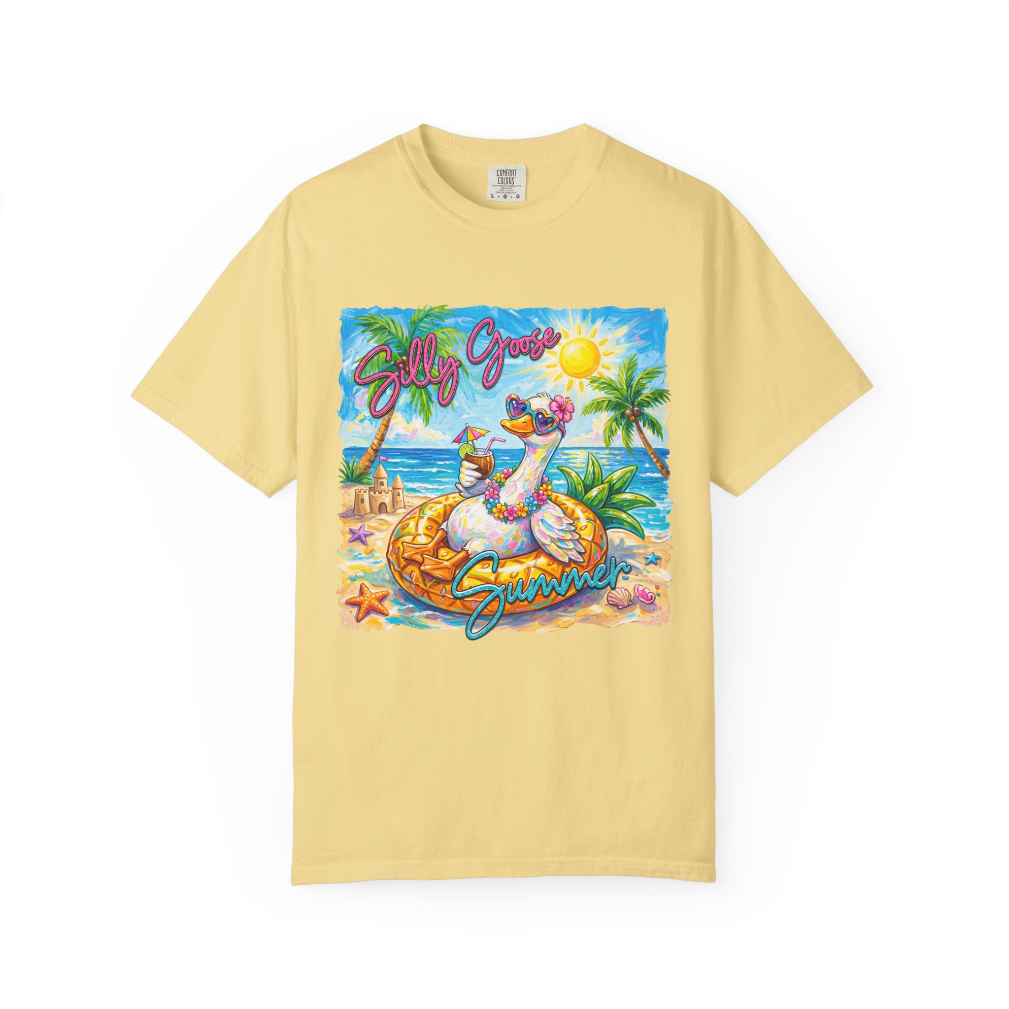 Silly Goose Summer T-Shirt - Colorful Summer Girl Tee - Beach Tee - Tropical T-Shirt, Midnight Eye, LLC