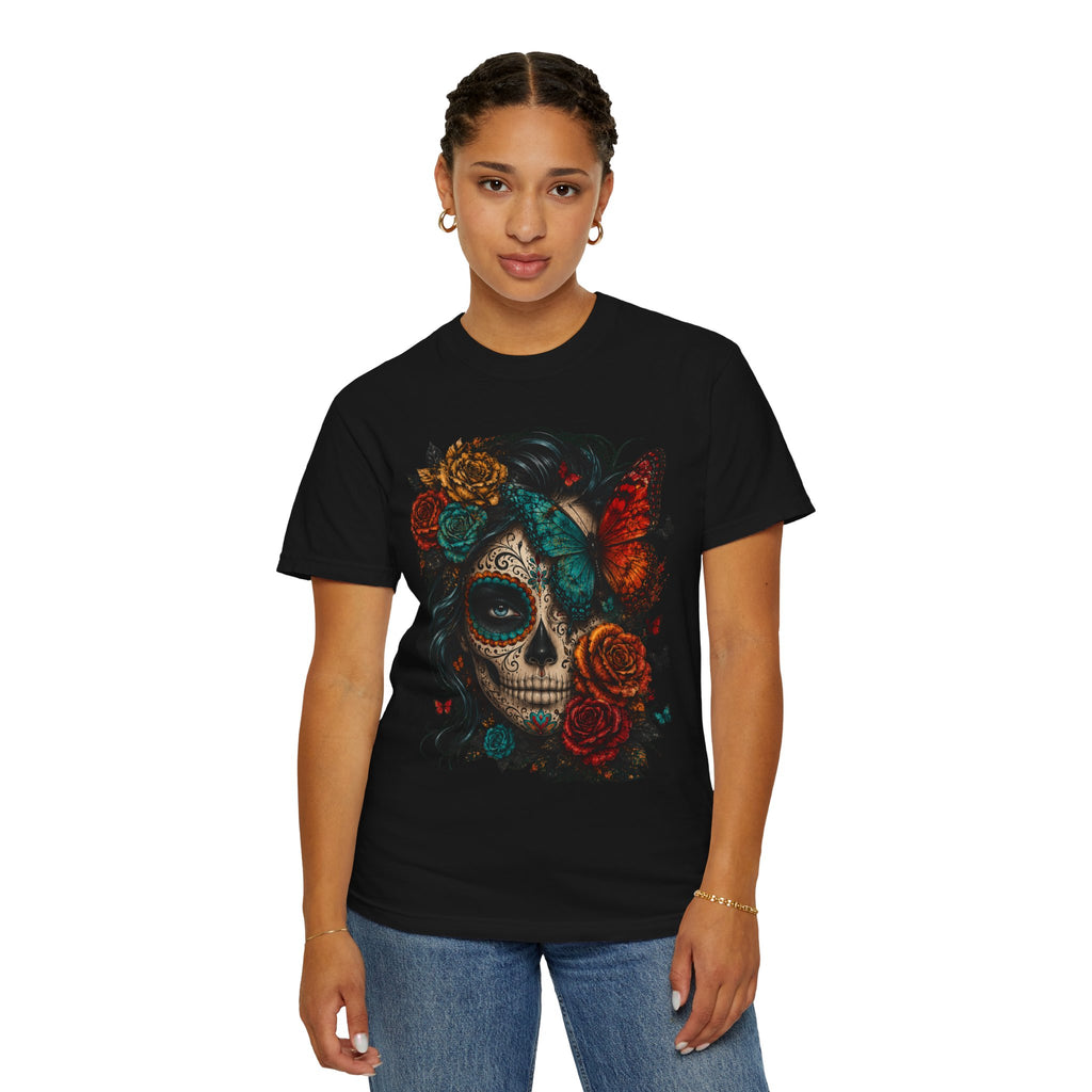 Day of the Dead Sugar Skull T-Shirt — Floral Calavera Graphic Tee. Midnight Eye, LLC.