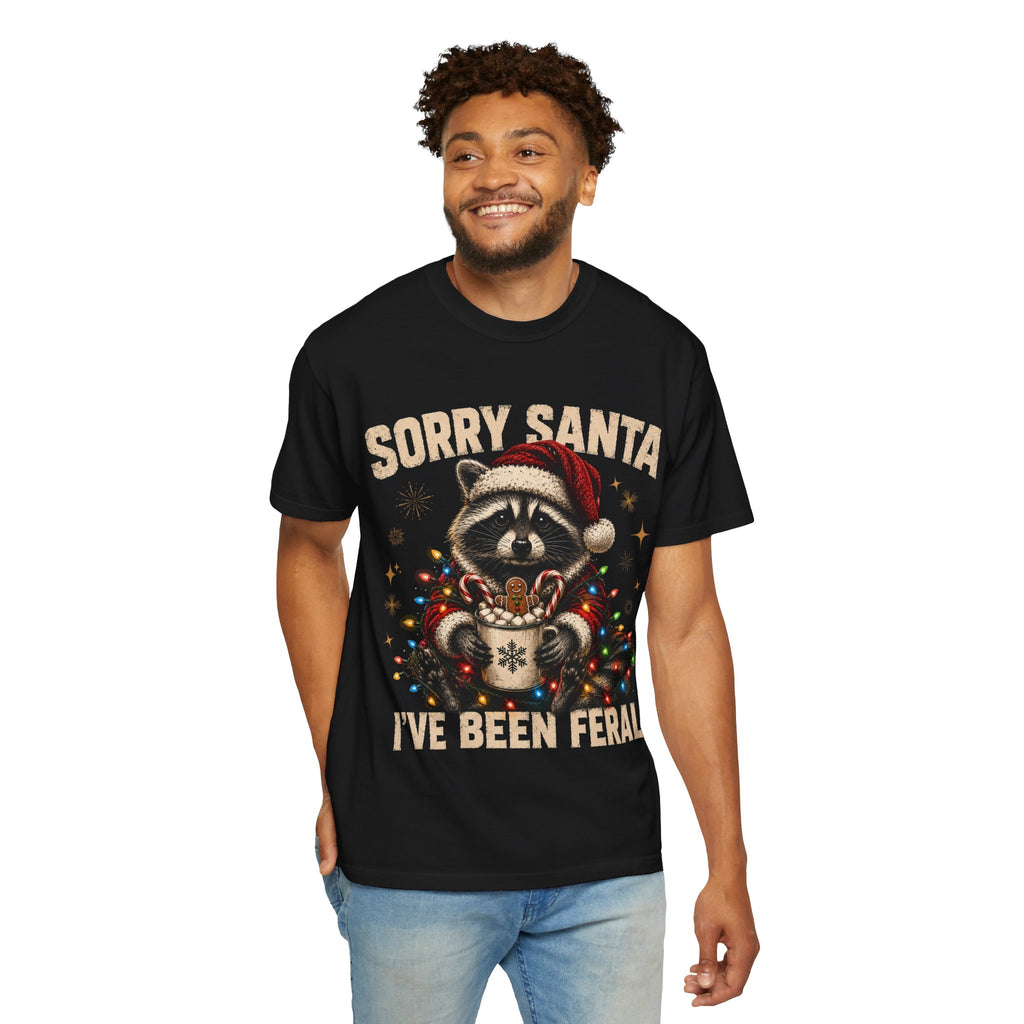 Sorry Santa I've Been Feral Cute Raccoon Christmas T-Shirt - Funny Racoon Tee