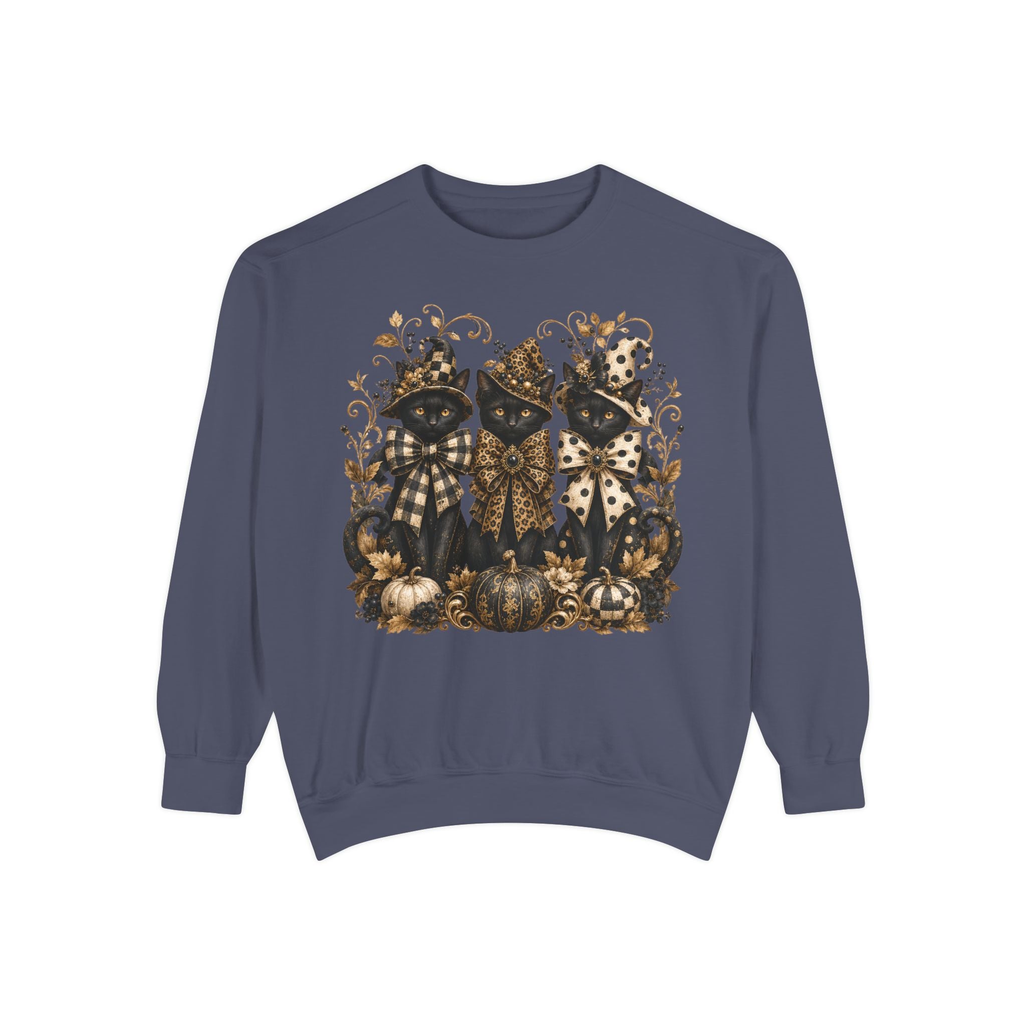 Fall Cats and Pumpkins Crewneck — Comfort Colors Unisex Fleece. Midnight Eye, LLC