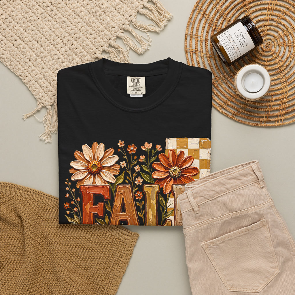 Fall Floral Pumpkin T-Shirt — Rustic Autumn Graphic Tee. Midnight Eye, LLC