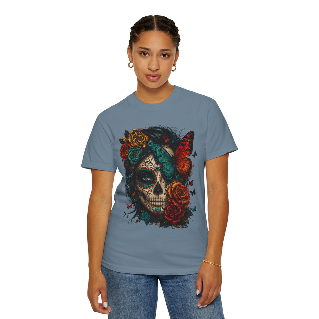 Day of the Dead Sugar Skull T-Shirt — Floral Calavera Graphic Tee. Midnight Eye, LLC.