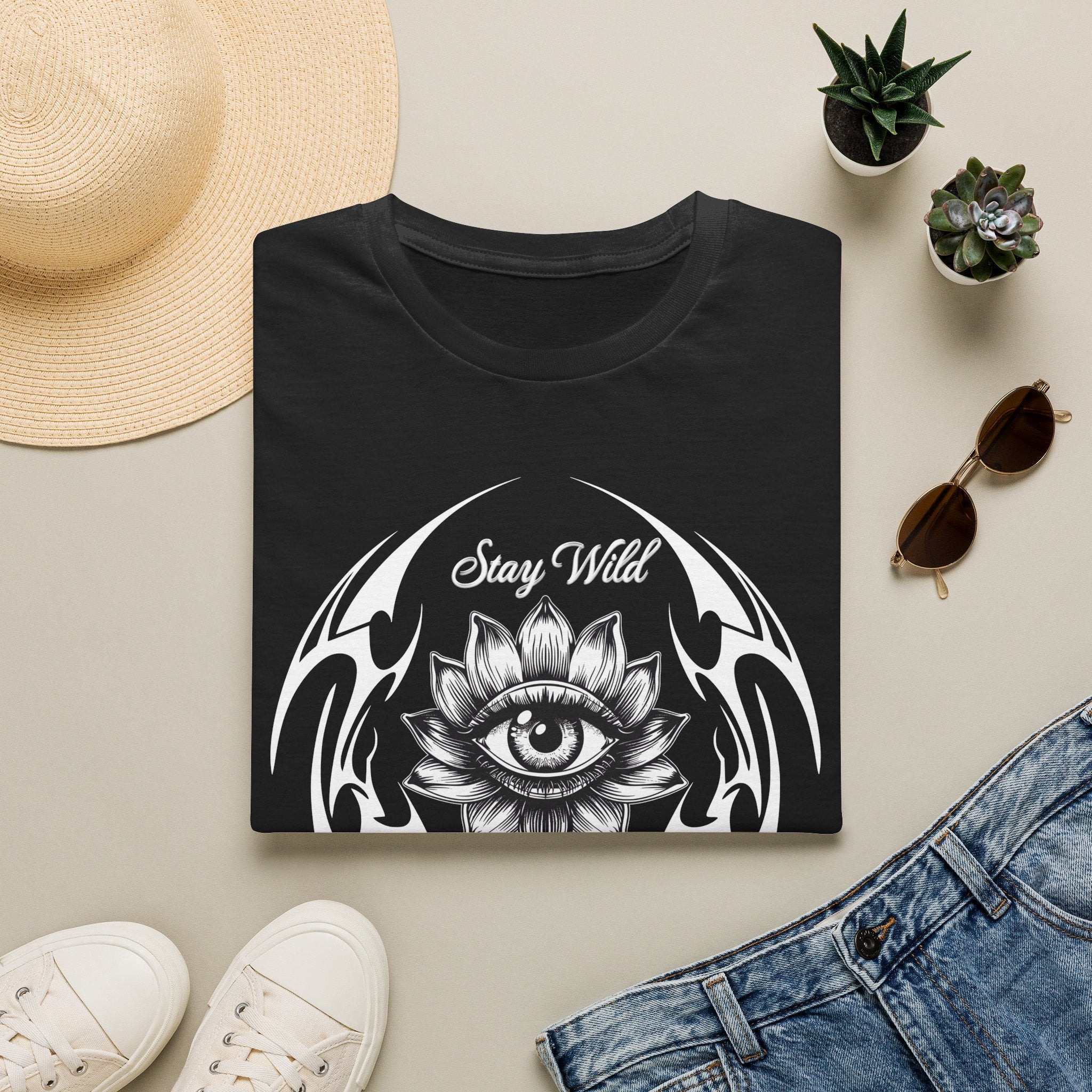 Stay Wild Midnight Moon T-Shirt — Mystical Lotus Eye Graphic Tee - Goth Tee- Dark Aesthetic T-Shirt