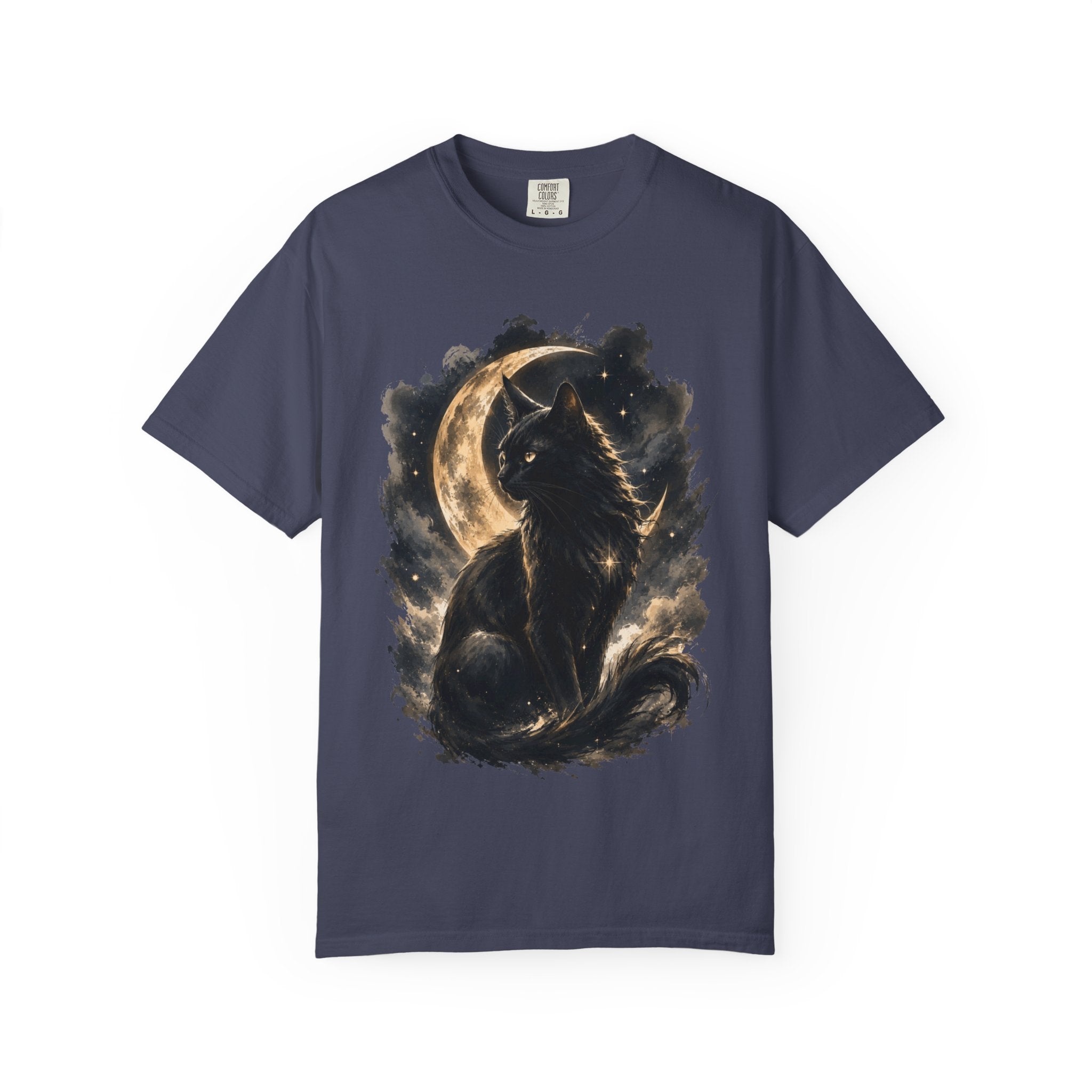 Black Cat Mystical Moon Graphic T-Shirt - Gothic Black Roses Tee