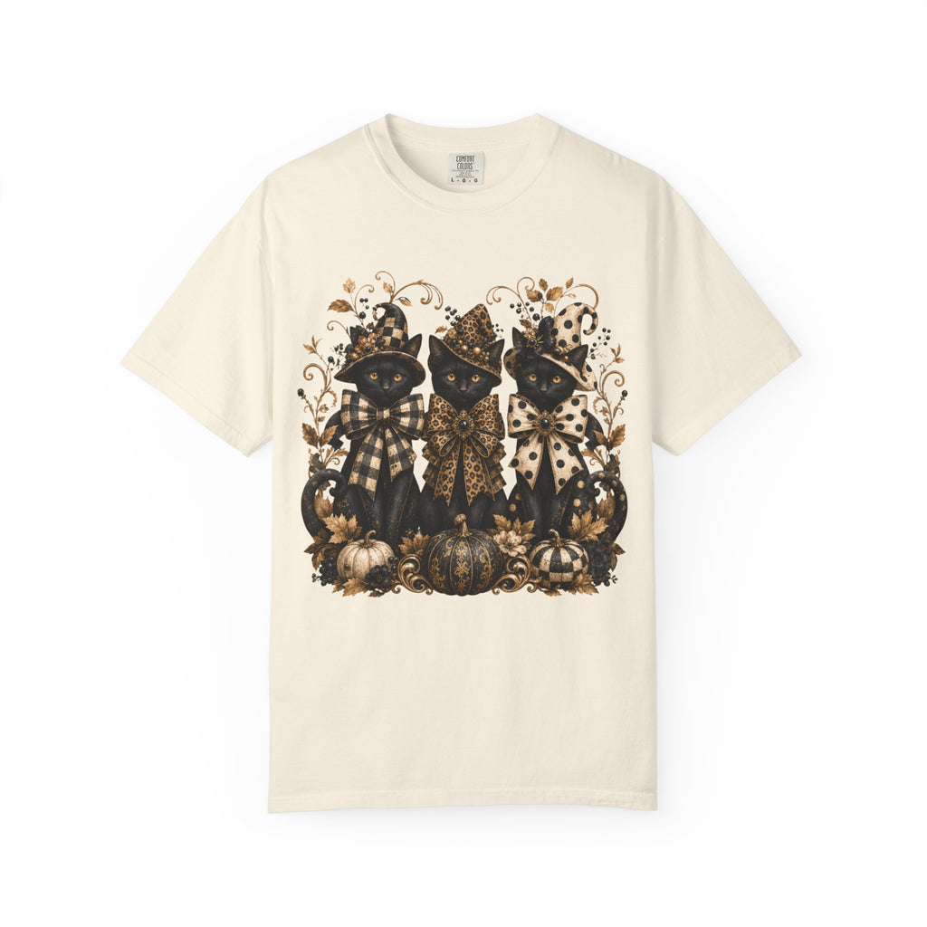 Halloween Black Cats & Pumpkins T-Shirt — Autumn Spooky Vintage Tee. Midnight Eye, LLC