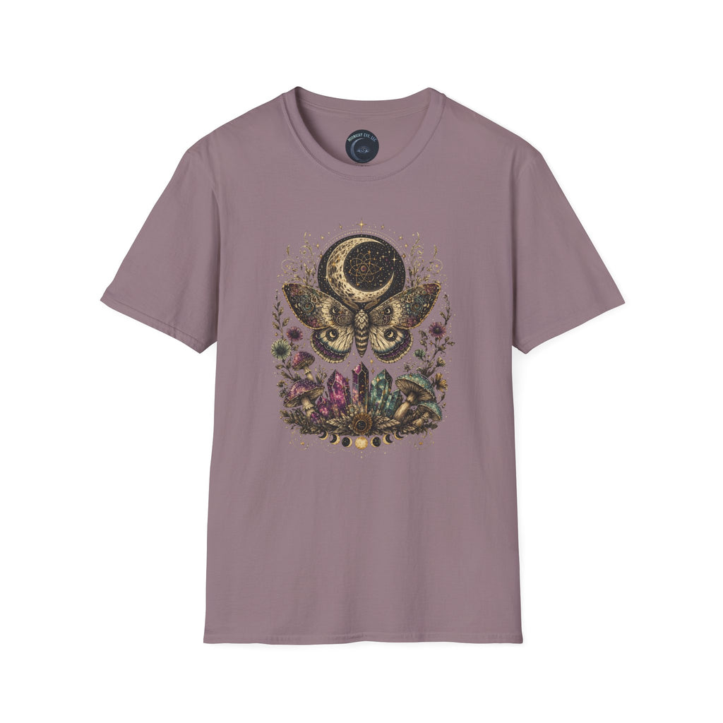 Mystic Moon Moth T-Shirt — Celestial Moth & Crescent Moon Graphic Tee - Midnight Eye, LLC