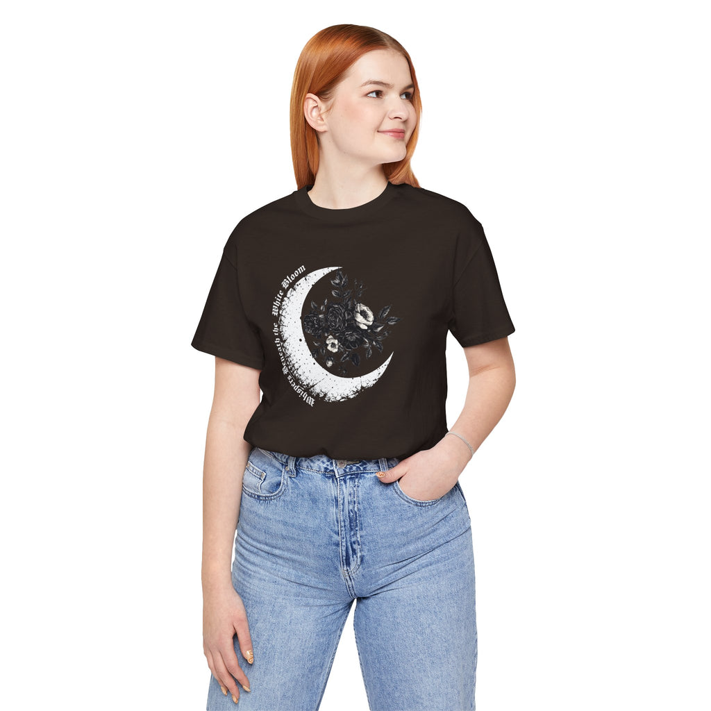 Moonflower Moon Tee — Floral Crescent Moon Graphic T-Shirt - Gothic Moon & Flowers Tee - Midnight Eye, LLC
