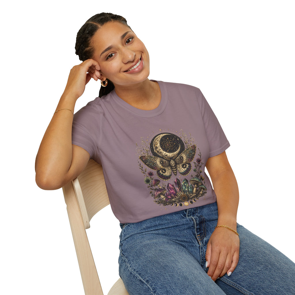 Mystic Moon Moth T-Shirt — Celestial Moth & Crescent Moon Graphic Tee - Midnight Eye, LLC
