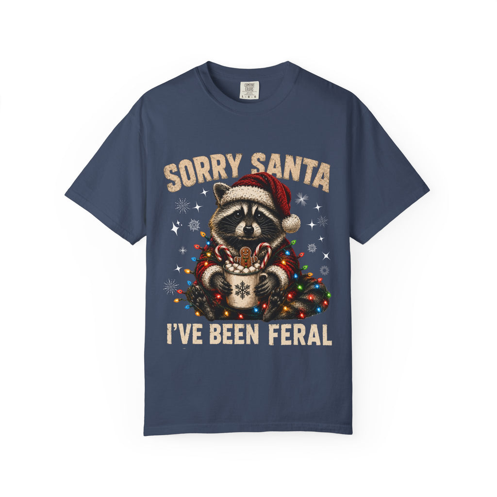 Sorry Santa I've Been Feral Cute Raccoon Christmas T-Shirt - Funny Racoon Tee