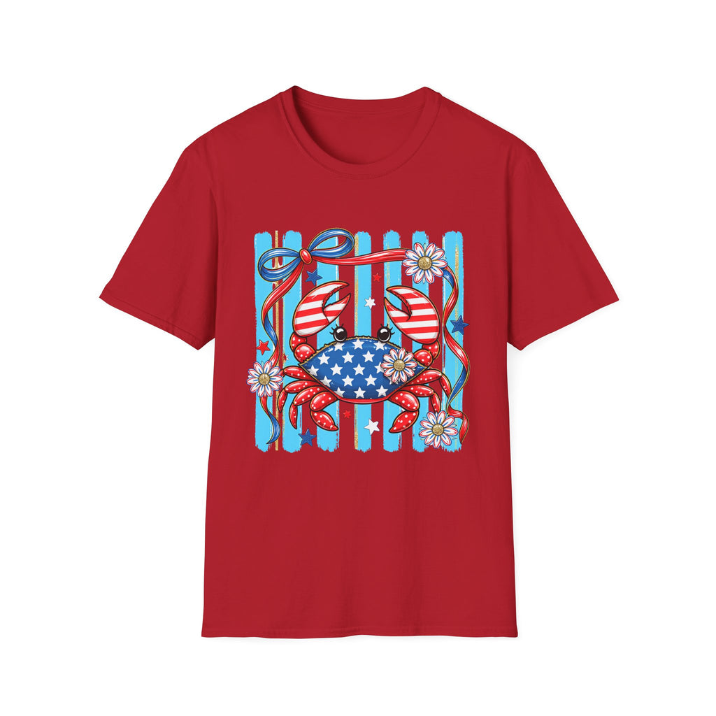 Patriotic Crab T-Shirt — American Flag Red White Blue Beach Tee Patriotic Crab T-Shirt — Preppy Cute and Funny Crab Tee. Midnight Eye, LLC.