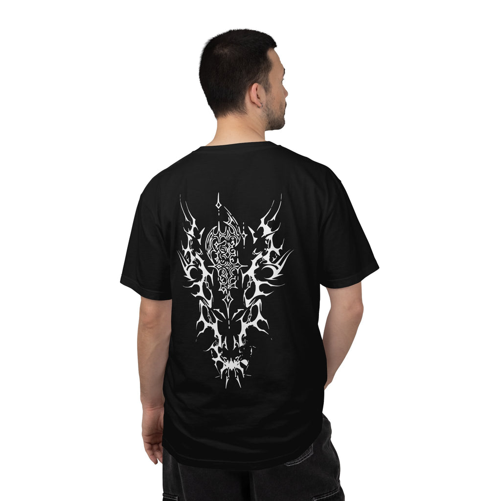 Hard Techno Rave T-Shirt - Punk Font & Cybersigilism Dragn Head. Midnight Eye, LLC