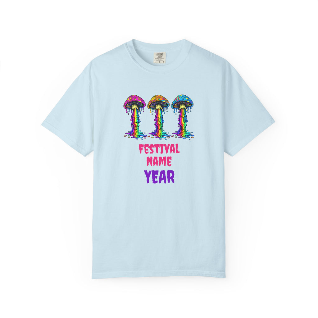 Personalized Rave Mushroom T-Shirt – Festival Tee. Enter Text and Year of Your Festival - Midnight Eye, LLC