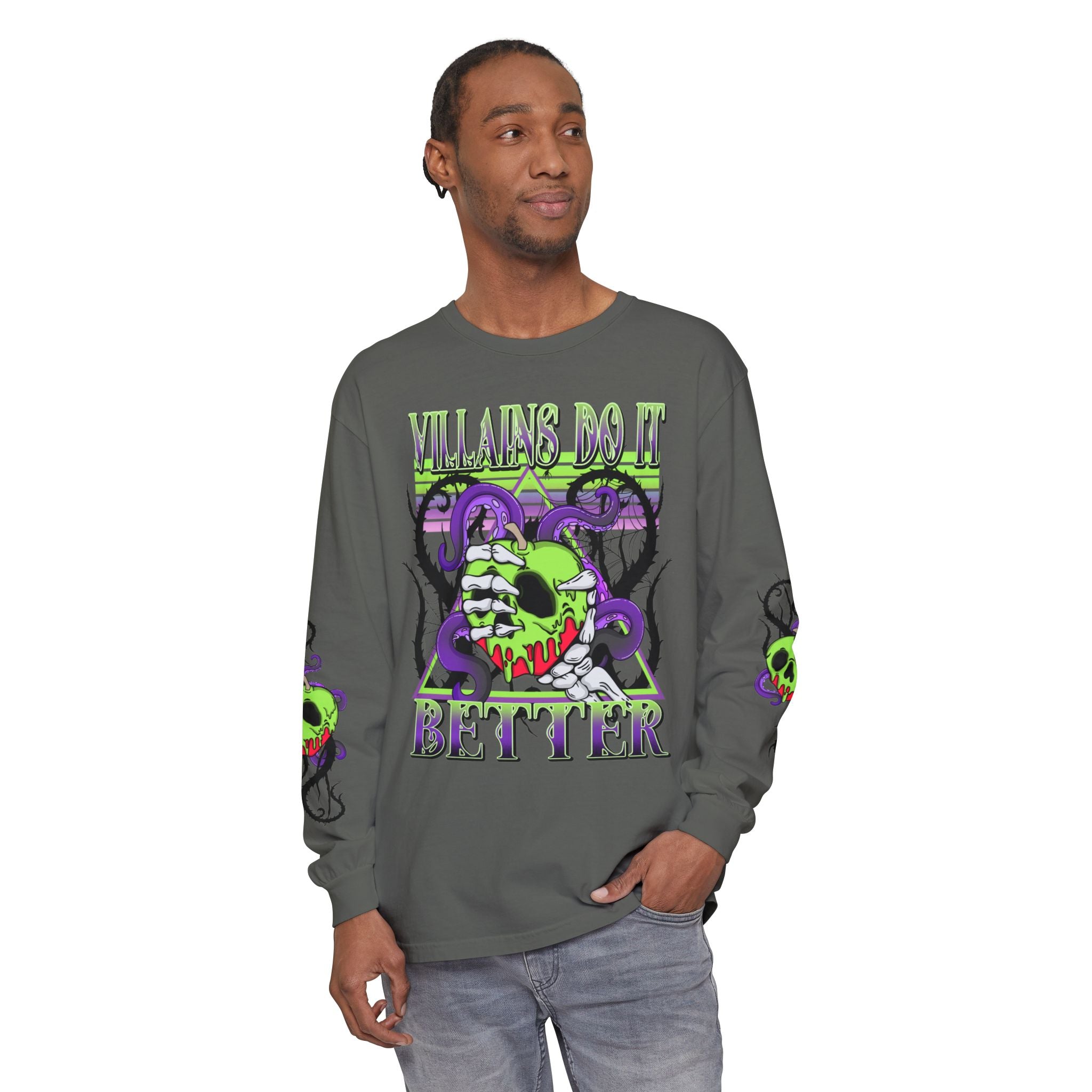 Villains Do It Better Long Sleeve Tee - Halloween Villains Graphic T-Shirt. Midnight Eye, LLC