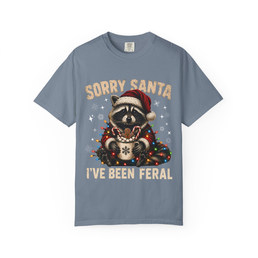 Sorry Santa I've Been Feral Cute Raccoon Christmas T-Shirt - Funny Racoon Tee