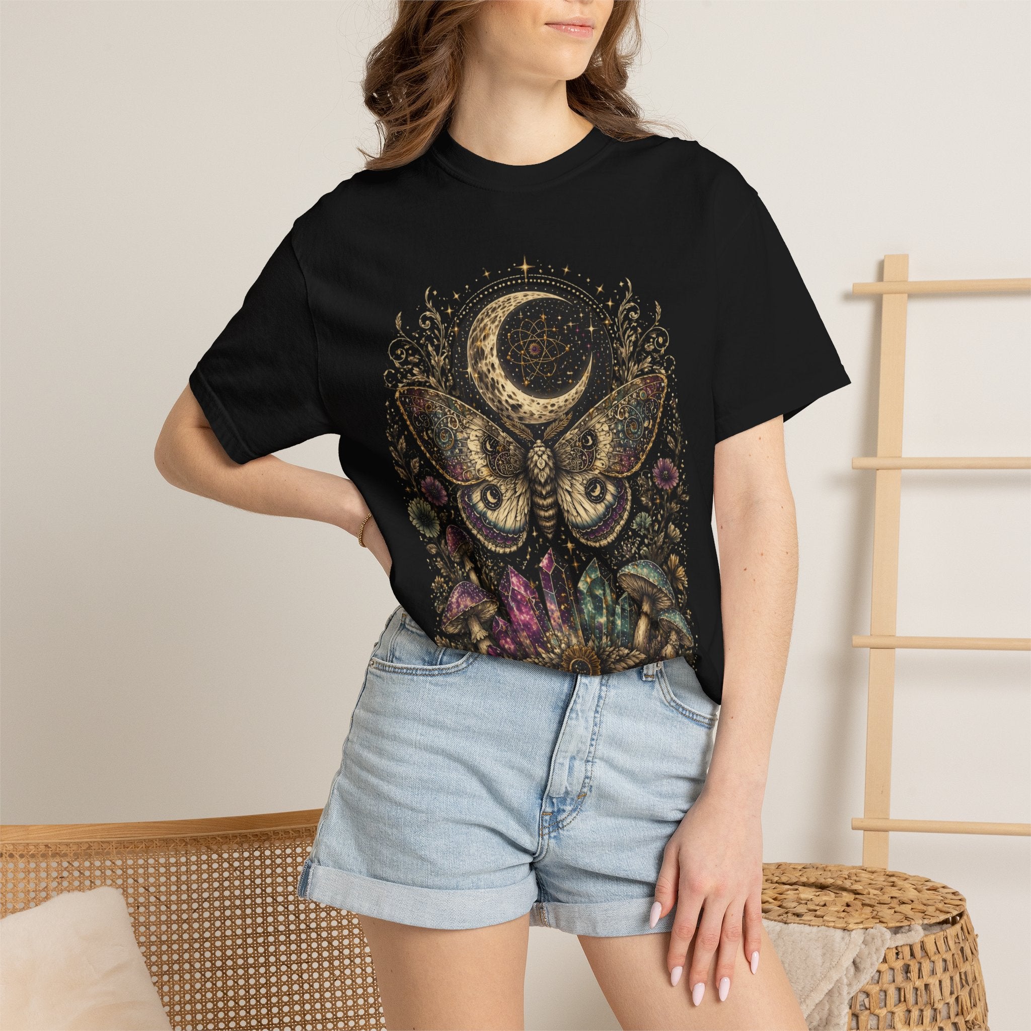 Mystic Moon Moth T-Shirt — Celestial Moth & Crescent Moon Graphic Tee