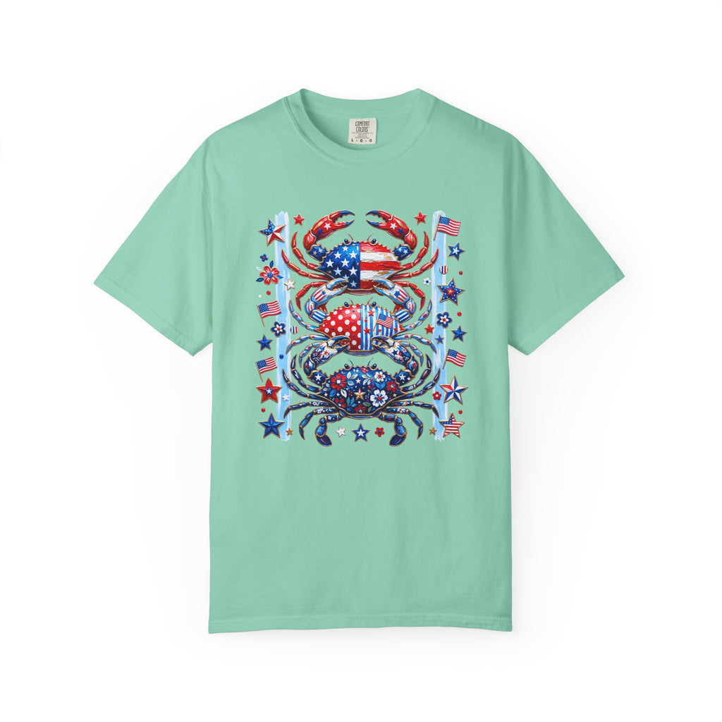 Patriotic Crab T-Shirt — Red White Blue Fourth of July Tee - Faux Brushstroke Graphic Tee - Midnight Eye, LLC