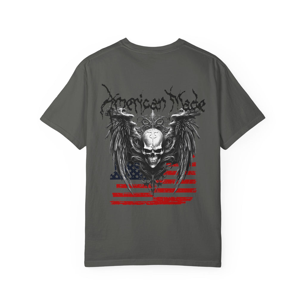 Freedom Skull Tee — Gothic Skull Wings with Distressed American Flag - Streetwear T-Shirt - Midnight Eye, LLC