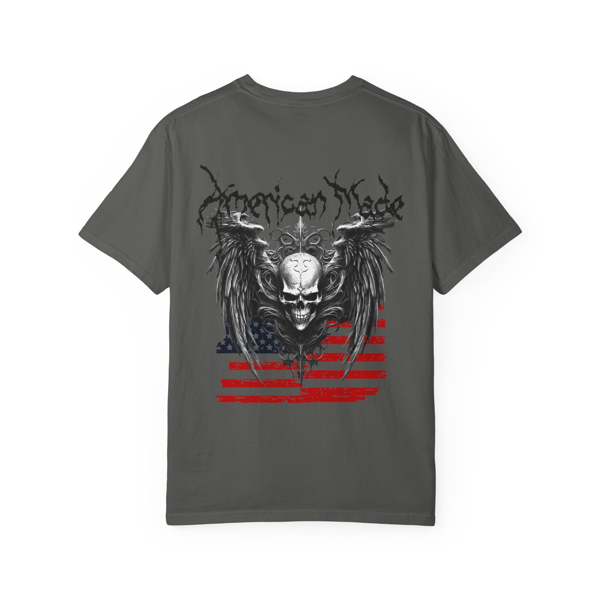 Freedom Skull Tee — Gothic Skull Wings with Distressed American Flag - Streetwear T-Shirt - Midnight Eye, LLC