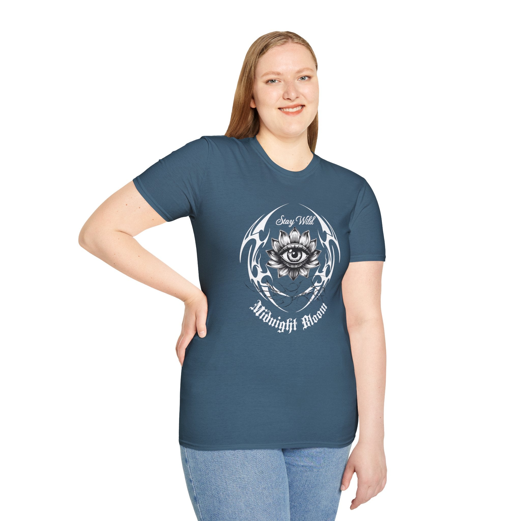 Stay Wild Midnight Moon T-Shirt — Mystical Lotus Eye Graphic Tee - Goth Tee - Dark Aesthetic T-Shirt - Midnight Eye, LLC