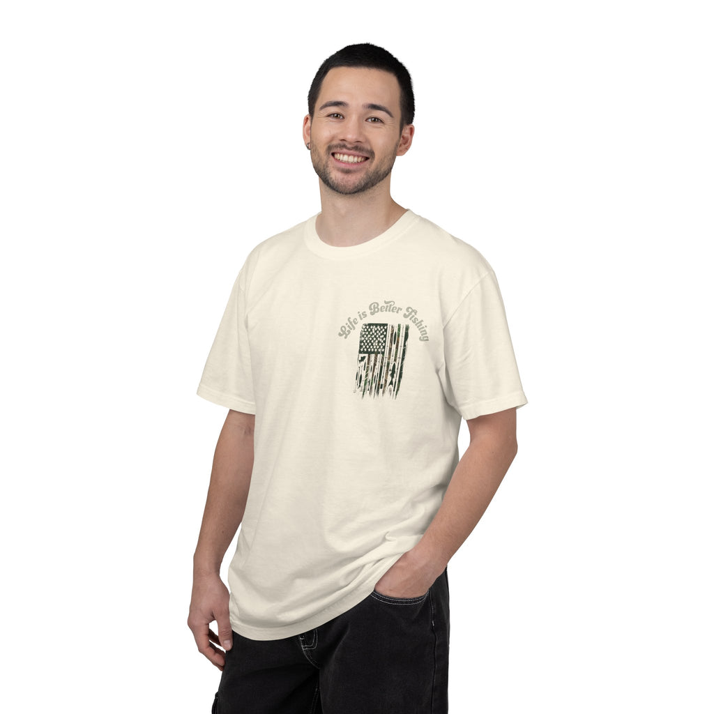 Fishing Flag T-Shirt — "Life is Better Fishing" Graphic Tee - Patriotic Tee - Father's Day T-Shirt - Midnight Eye, LLC
