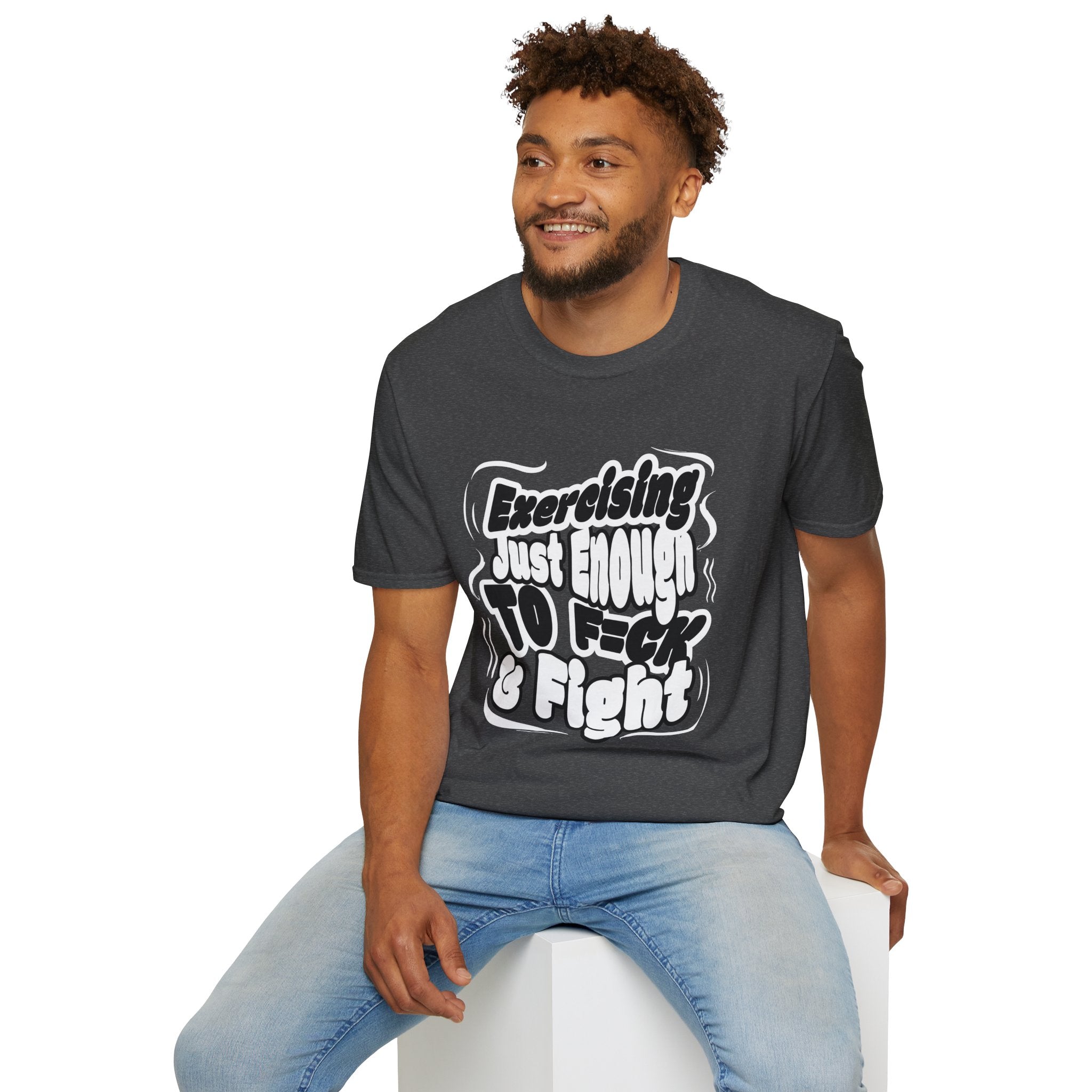 T-Shirt — Sarcastic Humor Tee - Retro Bold Fitness Tee - "Exercise Just Enough to F*ck & Fight" - Midnight Eye, LLC