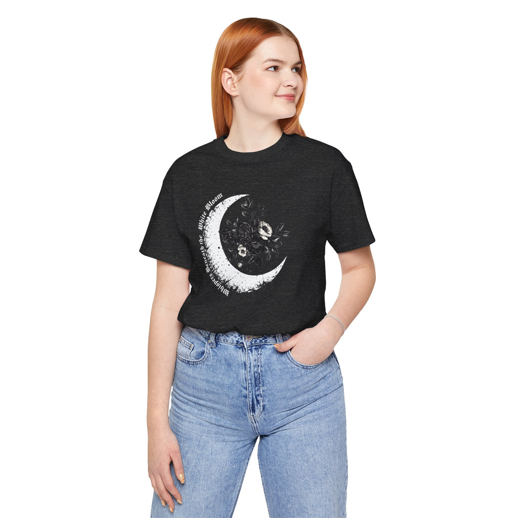 Moonflower Moon Tee — Floral Crescent Moon Graphic T-Shirt - Gothic Moon & Flowers Tee - Midnight Eye, LLC