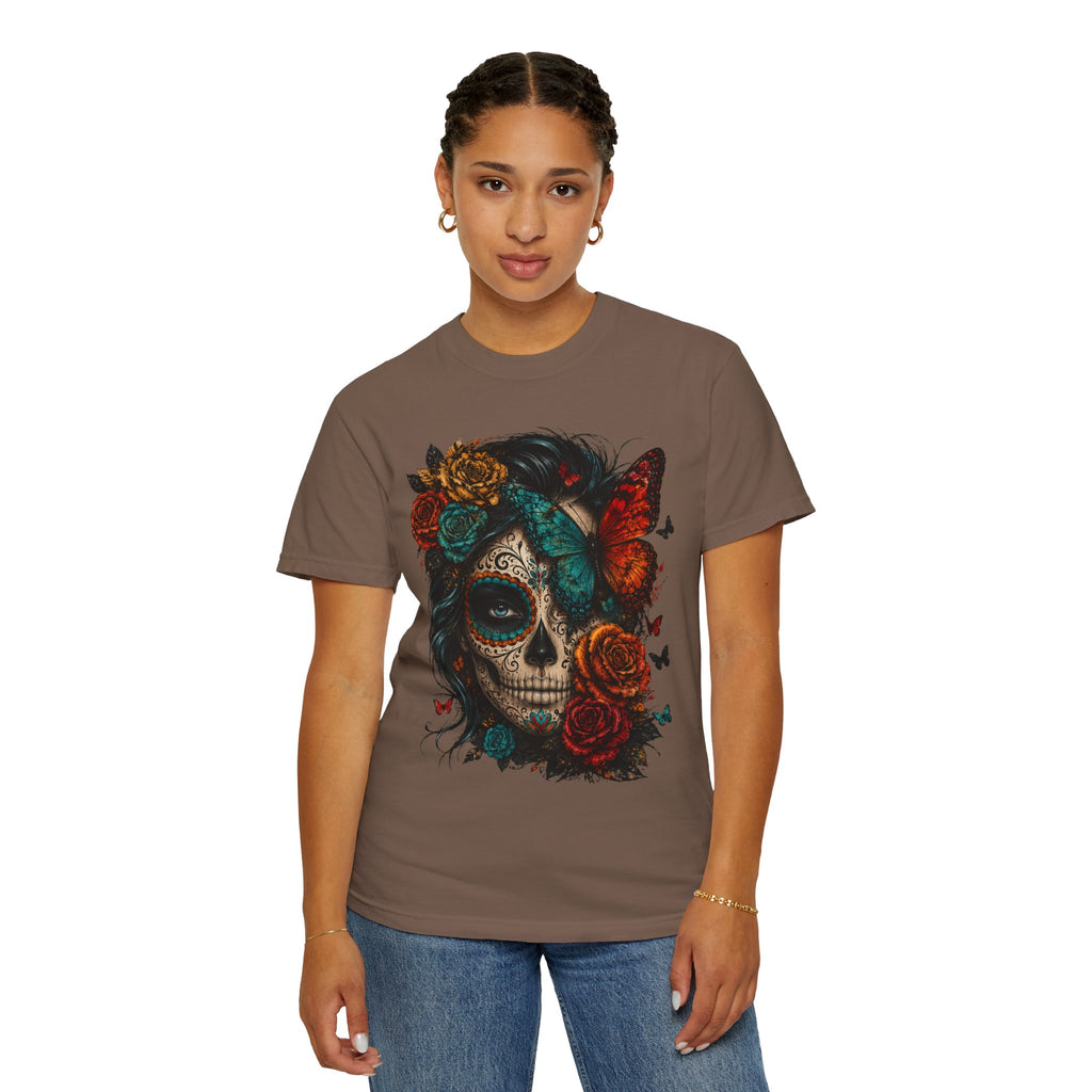 Day of the Dead Sugar Skull T-Shirt — Floral Calavera Graphic Tee. Midnight Eye, LLC.