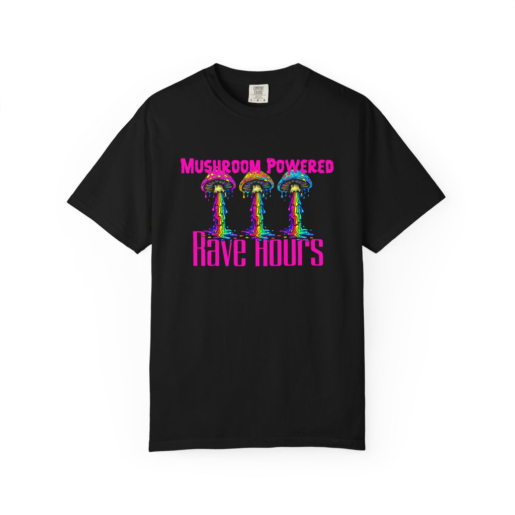 Rave Mushroom T-Shirt — “Mushroom Powered” Psychedelic Festival Tee - Midnight Eye, LLC