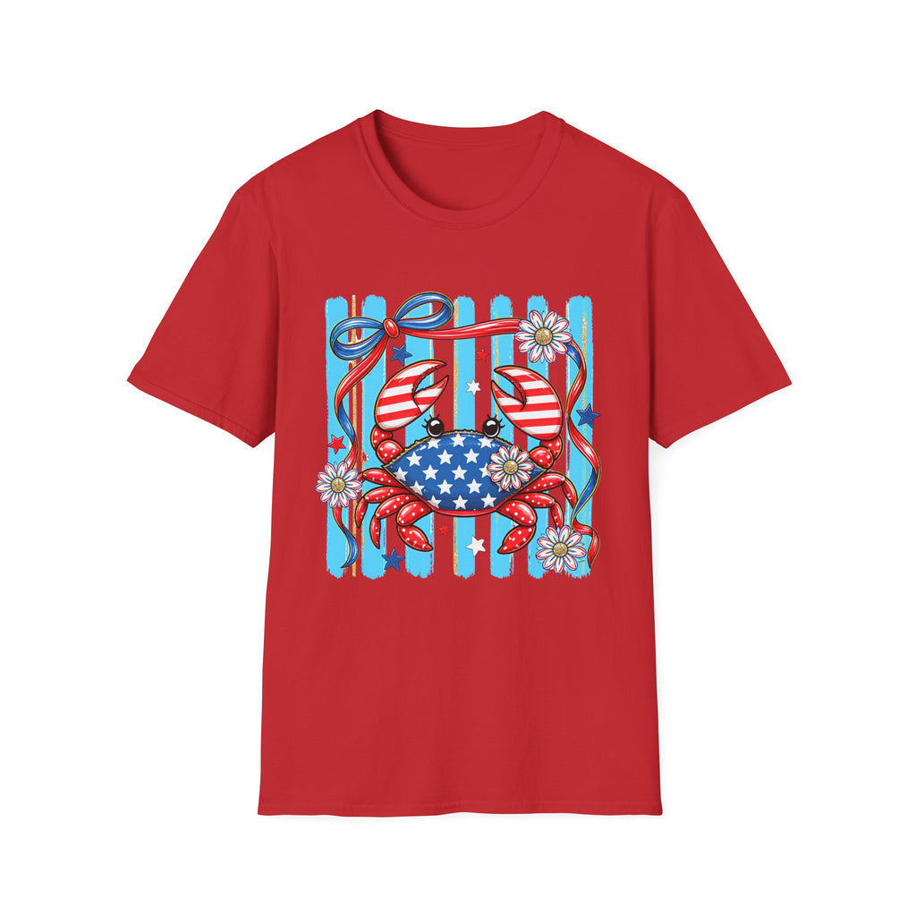 Patriotic Crab T-Shirt — American Flag Red White Blue Beach Tee Patriotic Crab T-Shirt — Preppy Cute and Funny Crab Tee. Midnight Eye, LLC.