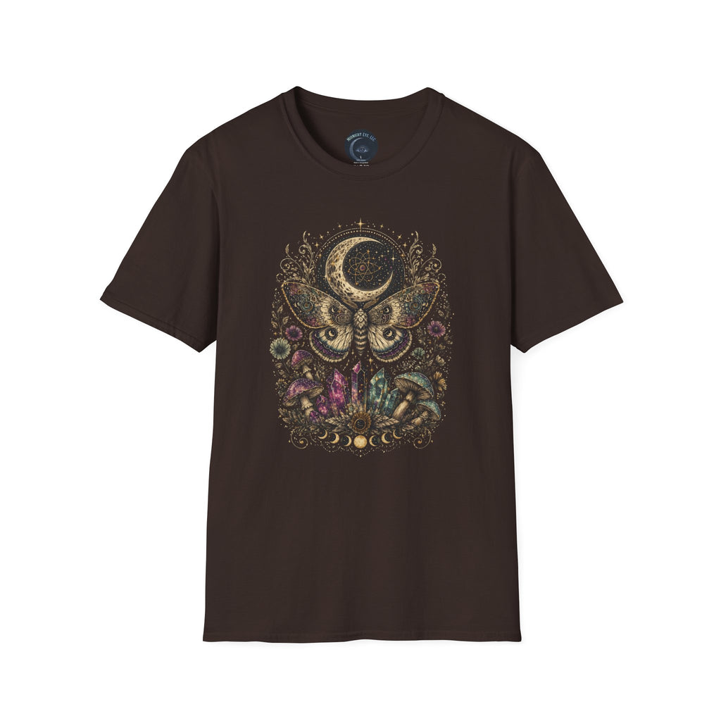Mystic Moon Moth T-Shirt — Celestial Moth & Crescent Moon Graphic Tee - Midnight Eye, LLC