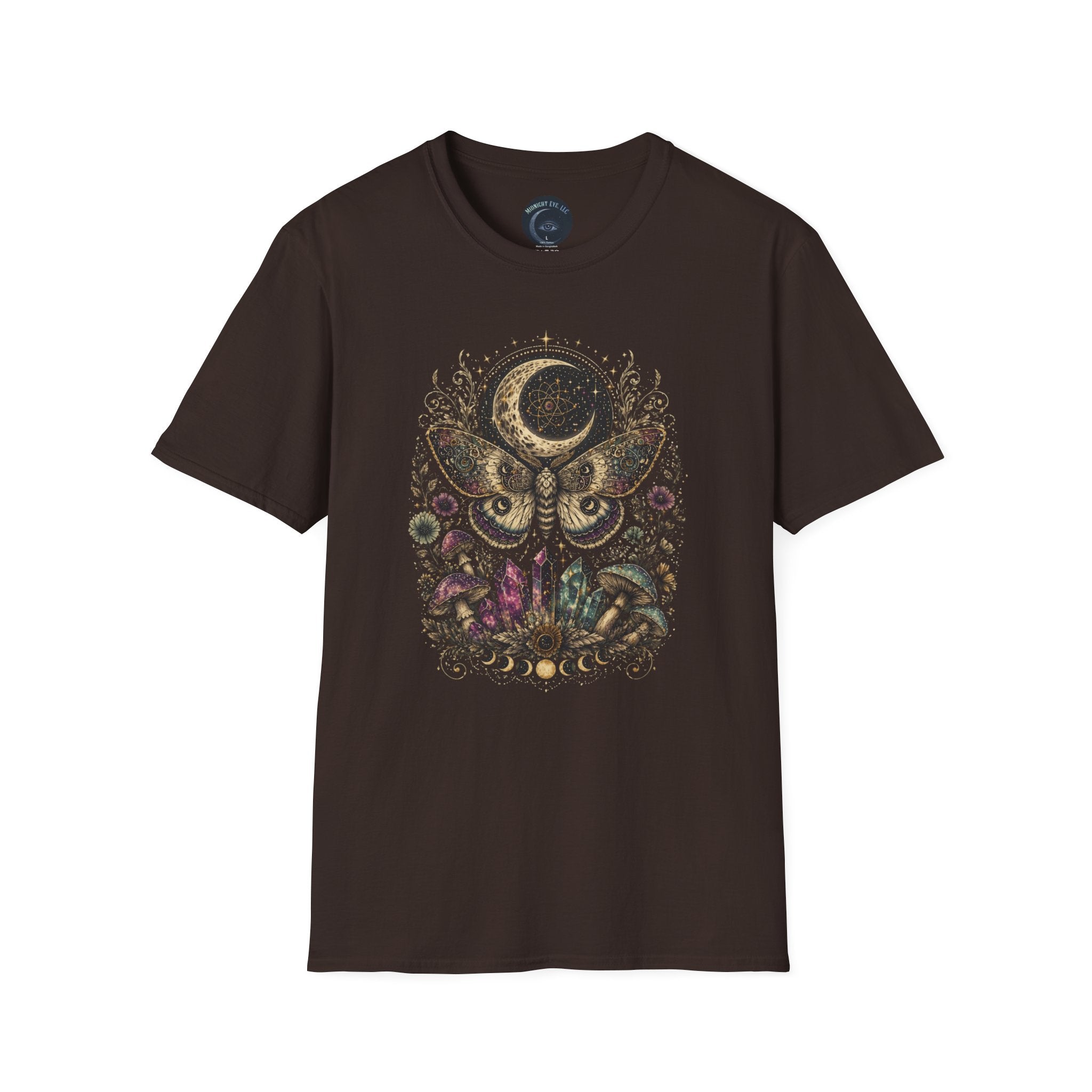 Mystic Moon Moth T-Shirt — Celestial Moth & Crescent Moon Graphic Tee - Midnight Eye, LLC