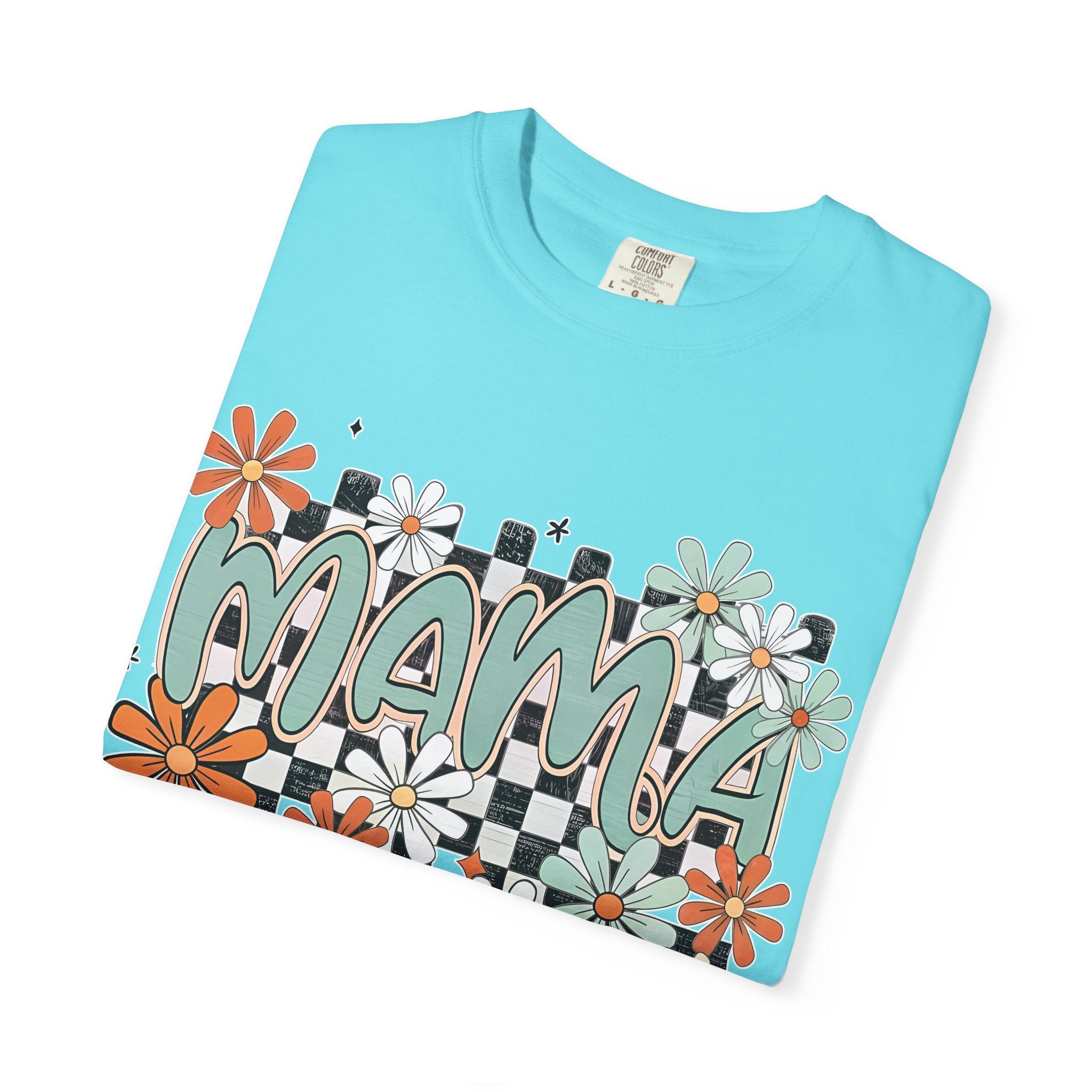 Mama Floral Graphic T-Shirt — Retro Checkerboard Mom Tee
