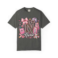 Nurse Initial 'N' Graphic T-Shirt — Pink Medical Icons Design