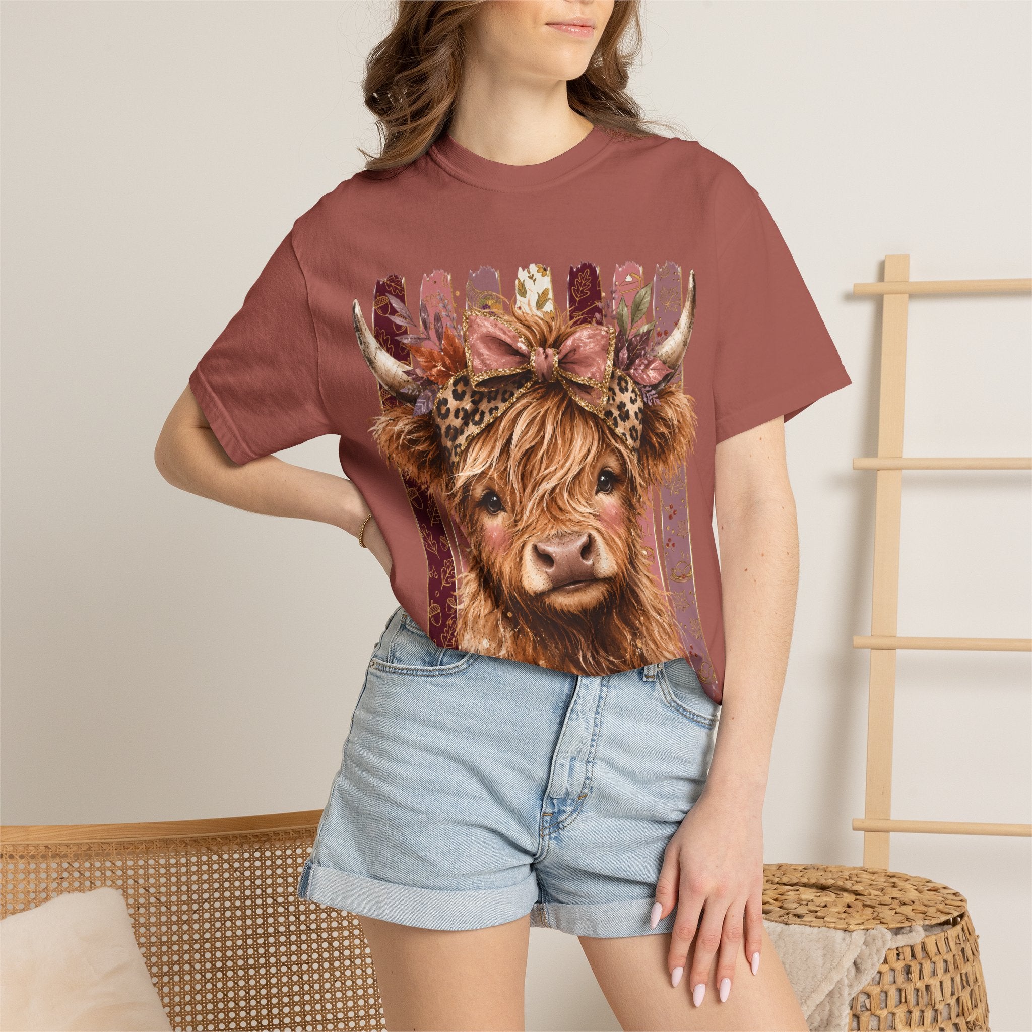 Highland Cow Floral Tee — Cute Cow Graphic T-Shirt