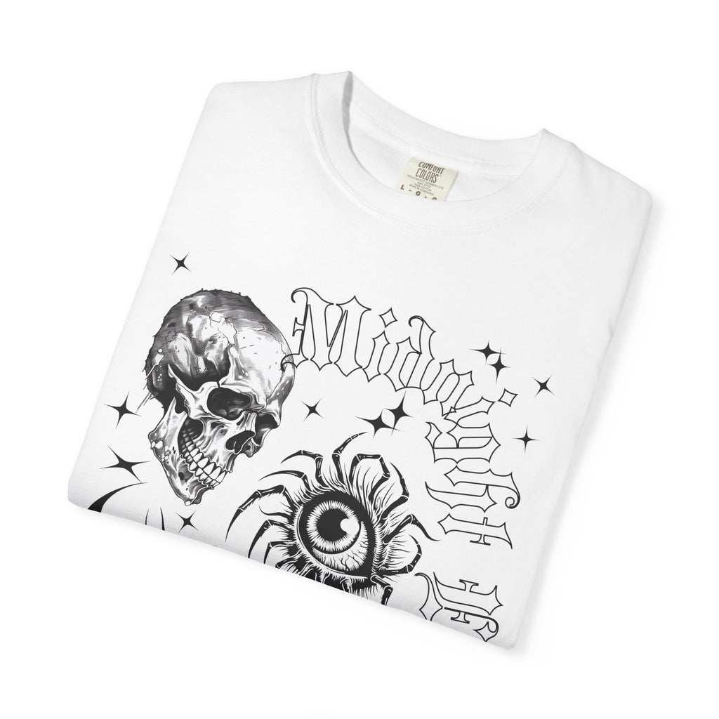Skull, Red Rose & Eye Tattoo Art T-Shirt — Gothic Streetwear Tee. Midnight Eye, LLC