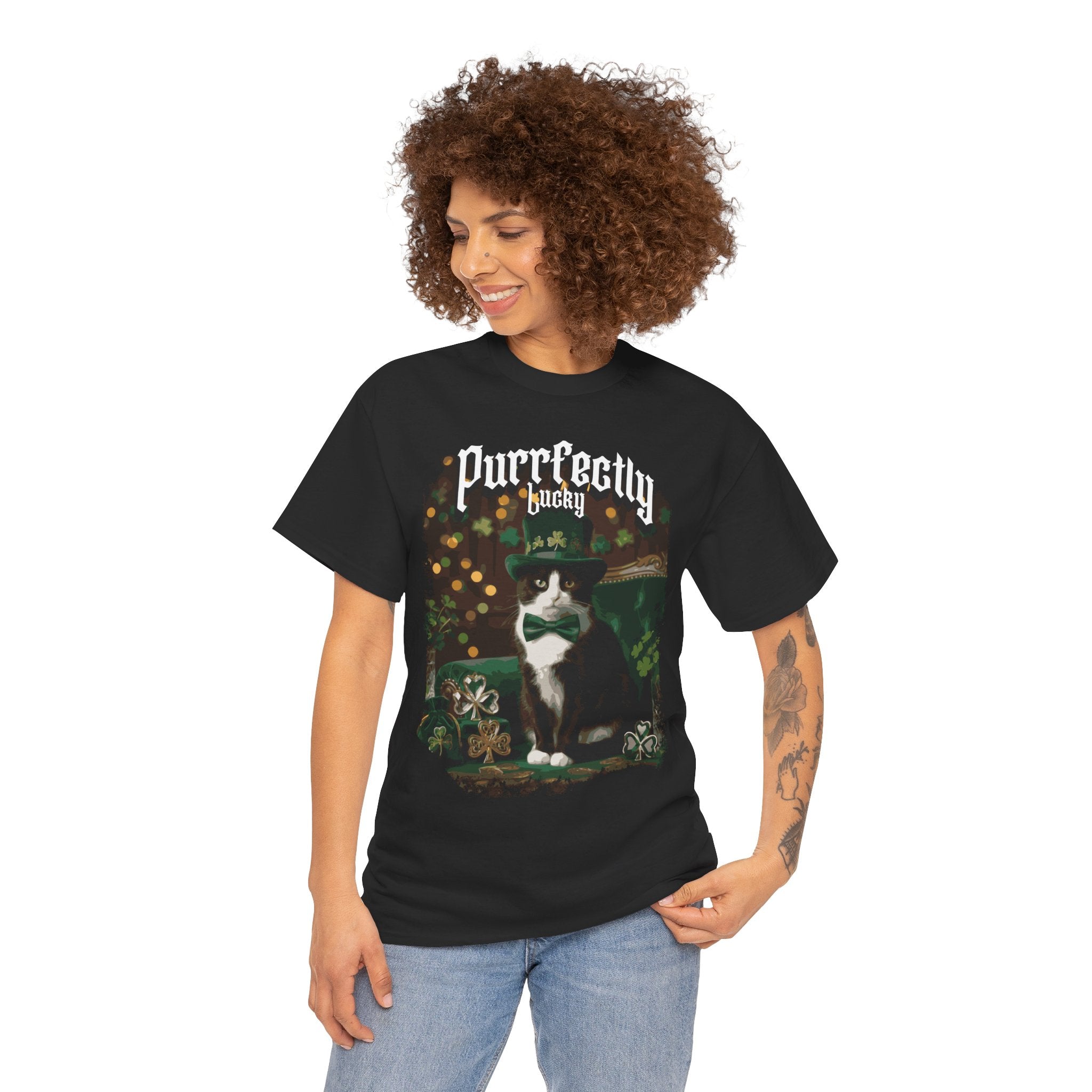 Tuxedo Cat T-Shirt - Cute Cats St. Patricks Theme Tee - Cat Lovers Tee - Midnight Eye, LLC